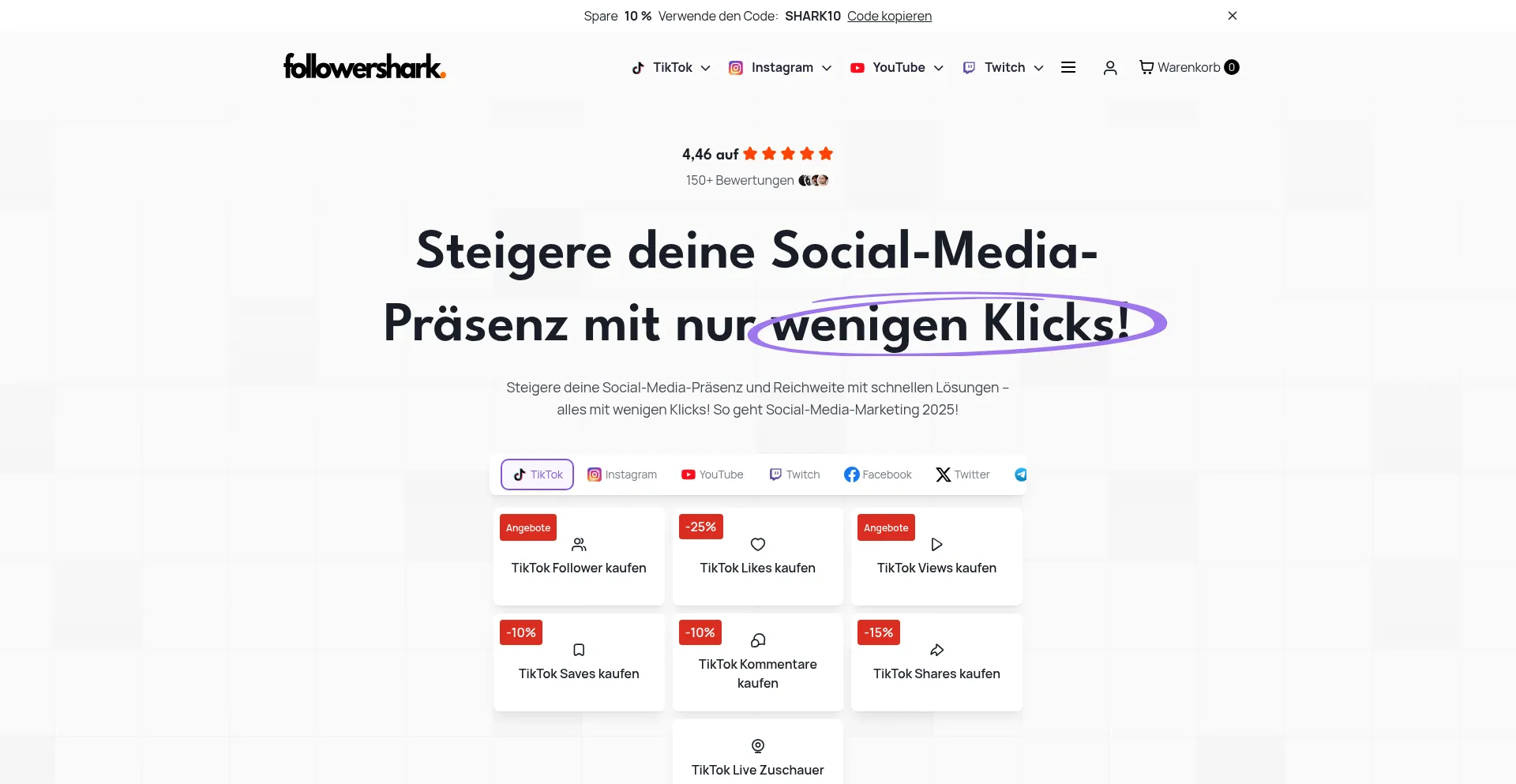 Website screenshot of Followershark.de