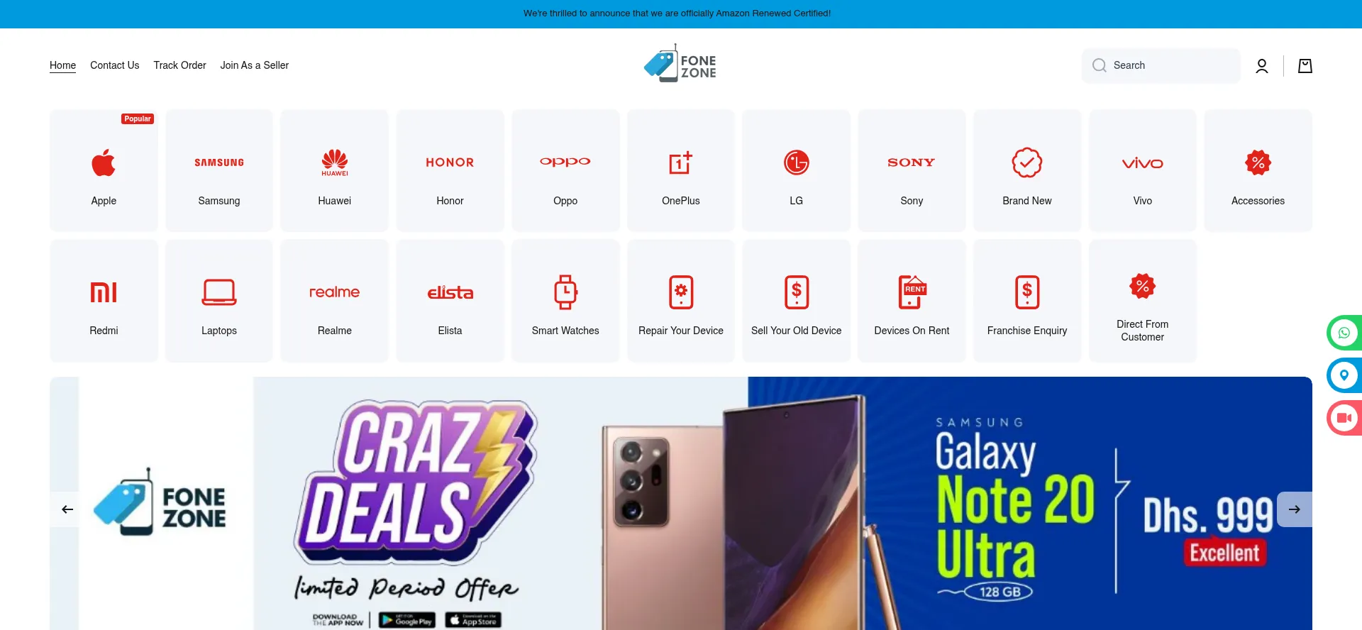Website screenshot of Fonezone.ae