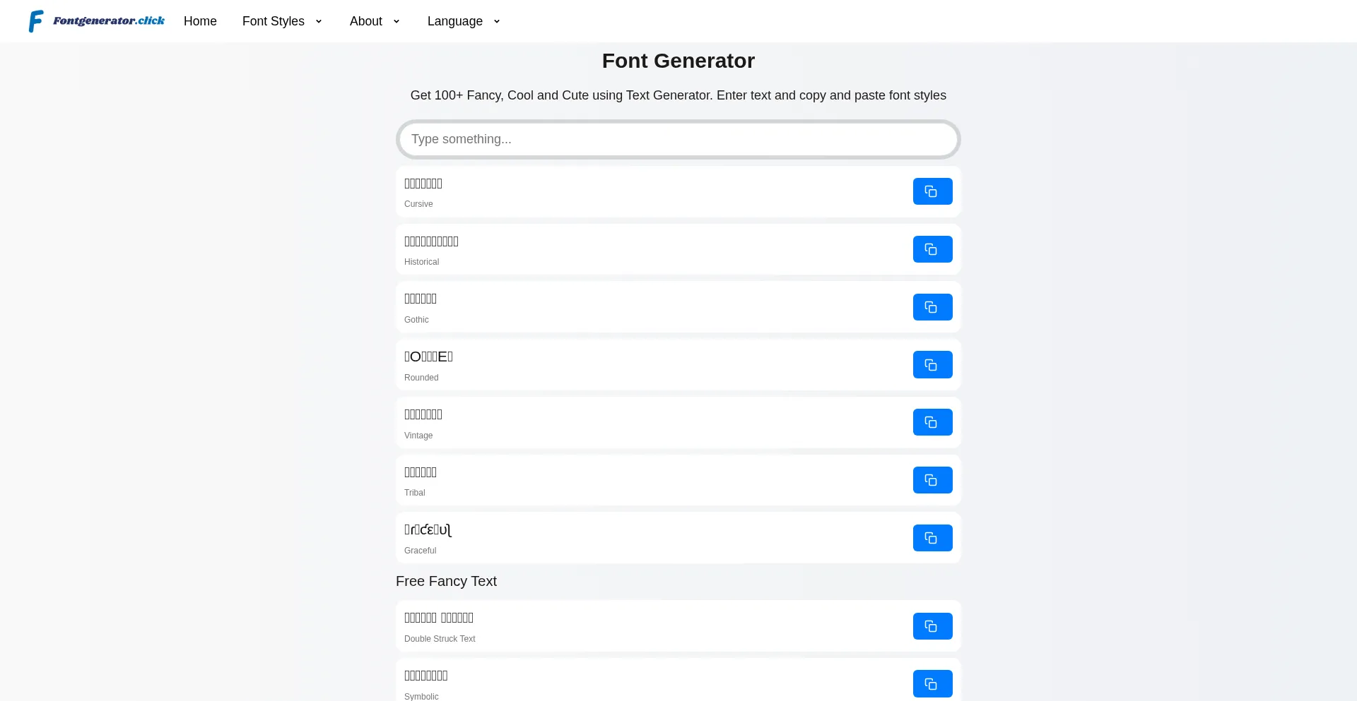 Website screenshot of Fontgenerator.click