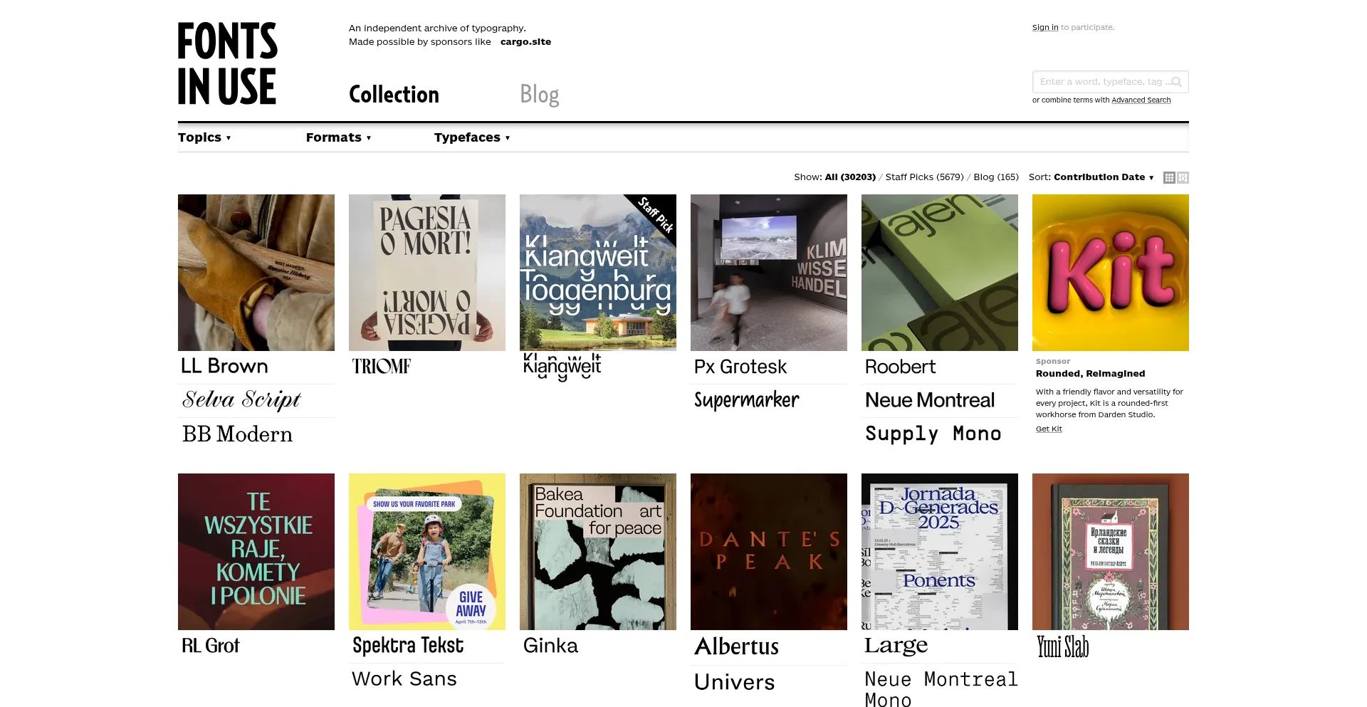 Website screenshot of Fontsinuse.com