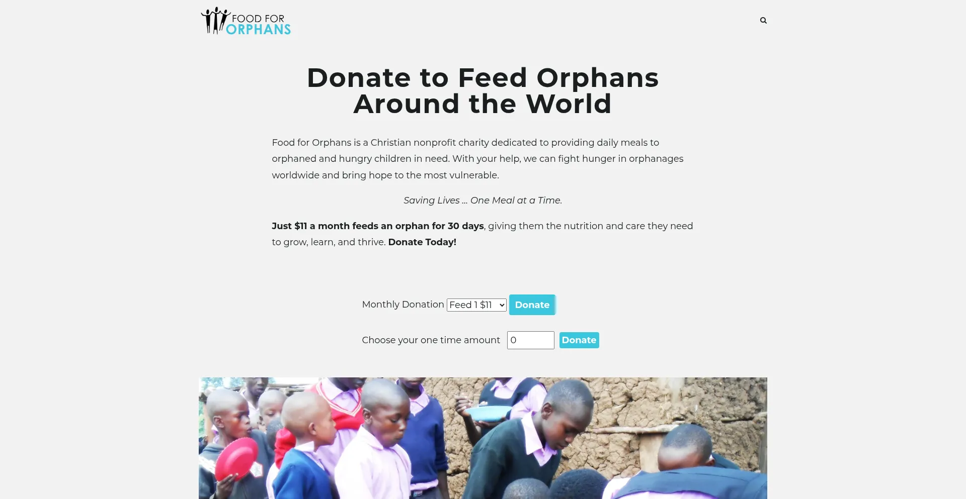 Foodfororphans.org Screenshot