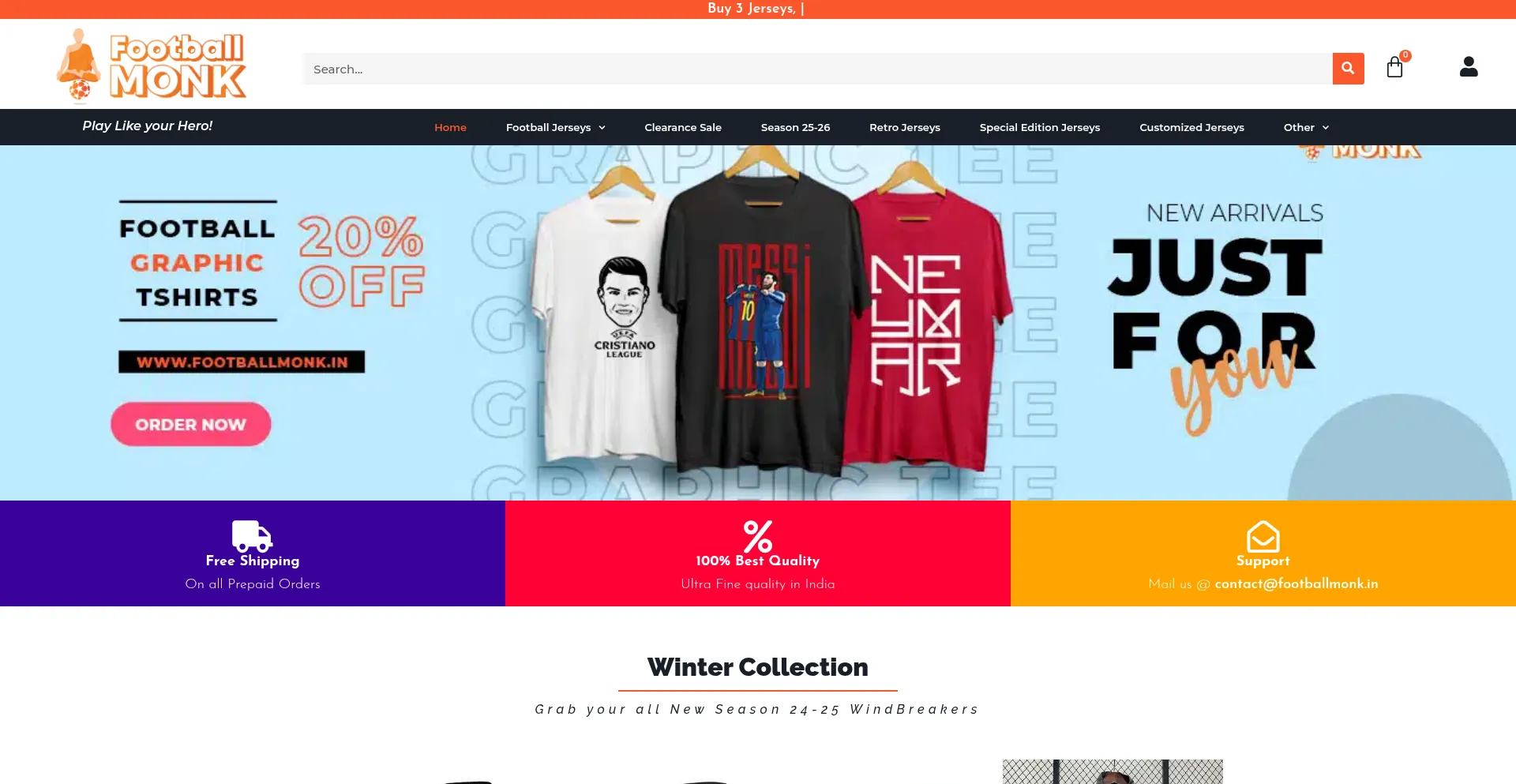 Website screenshot of Footballmonk.in