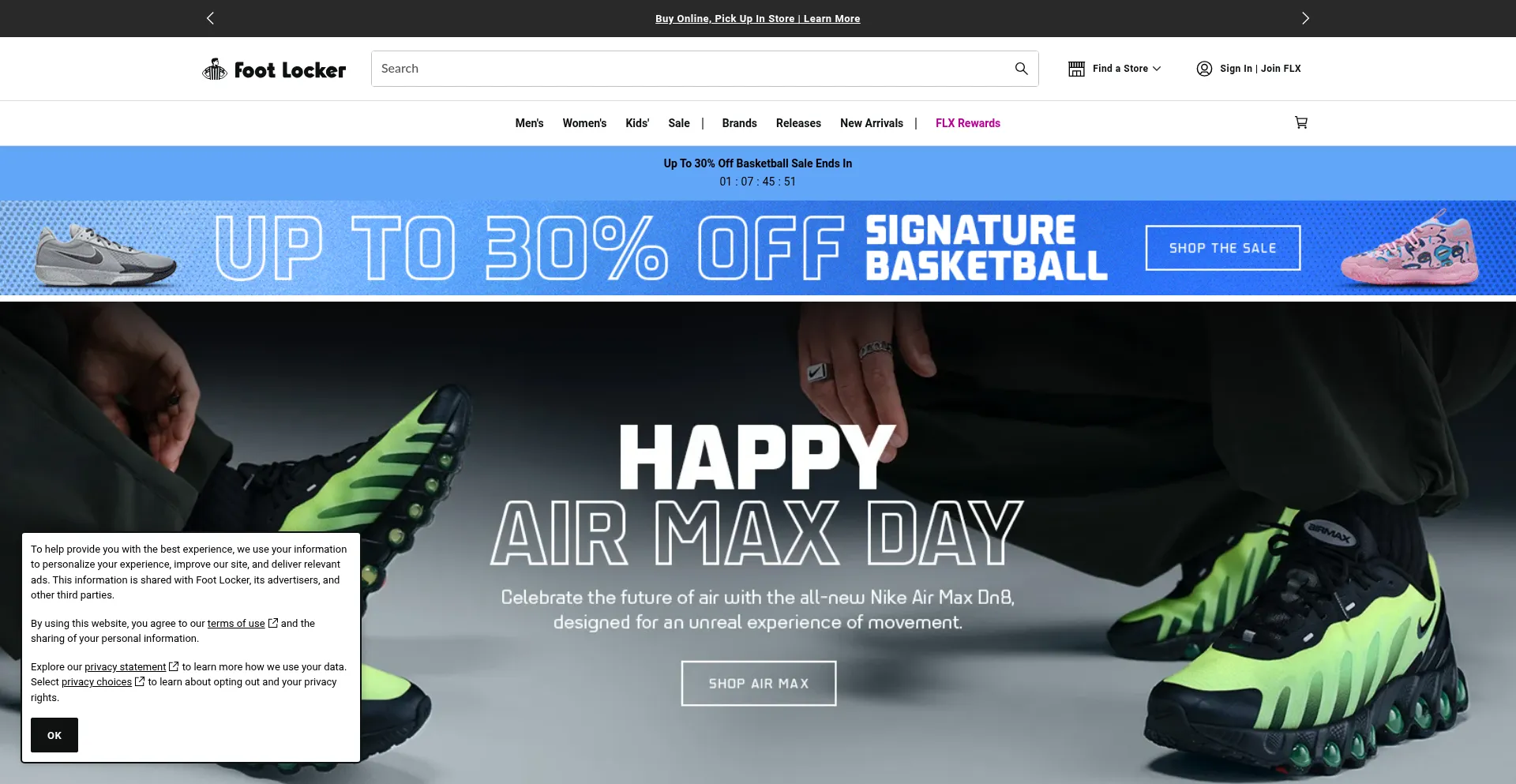 Website screenshot of Footlocker.com