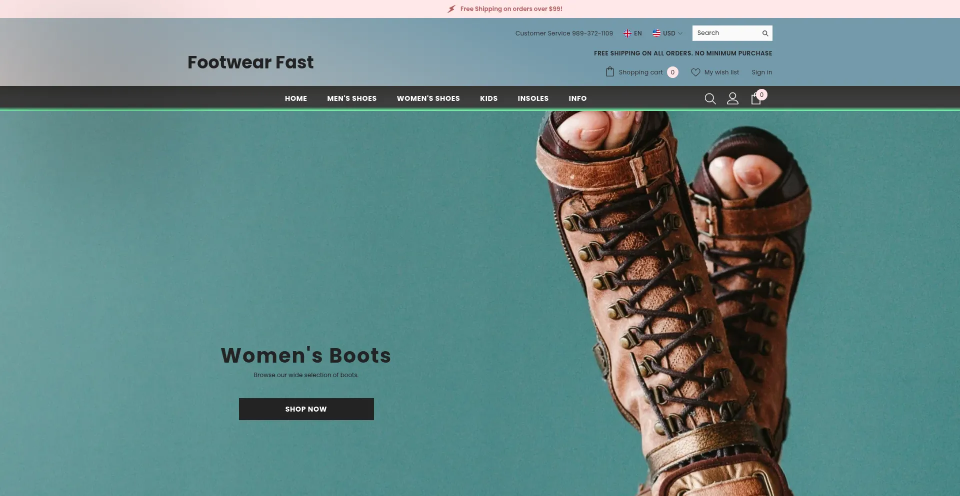 Website screenshot of Footwearfast.com