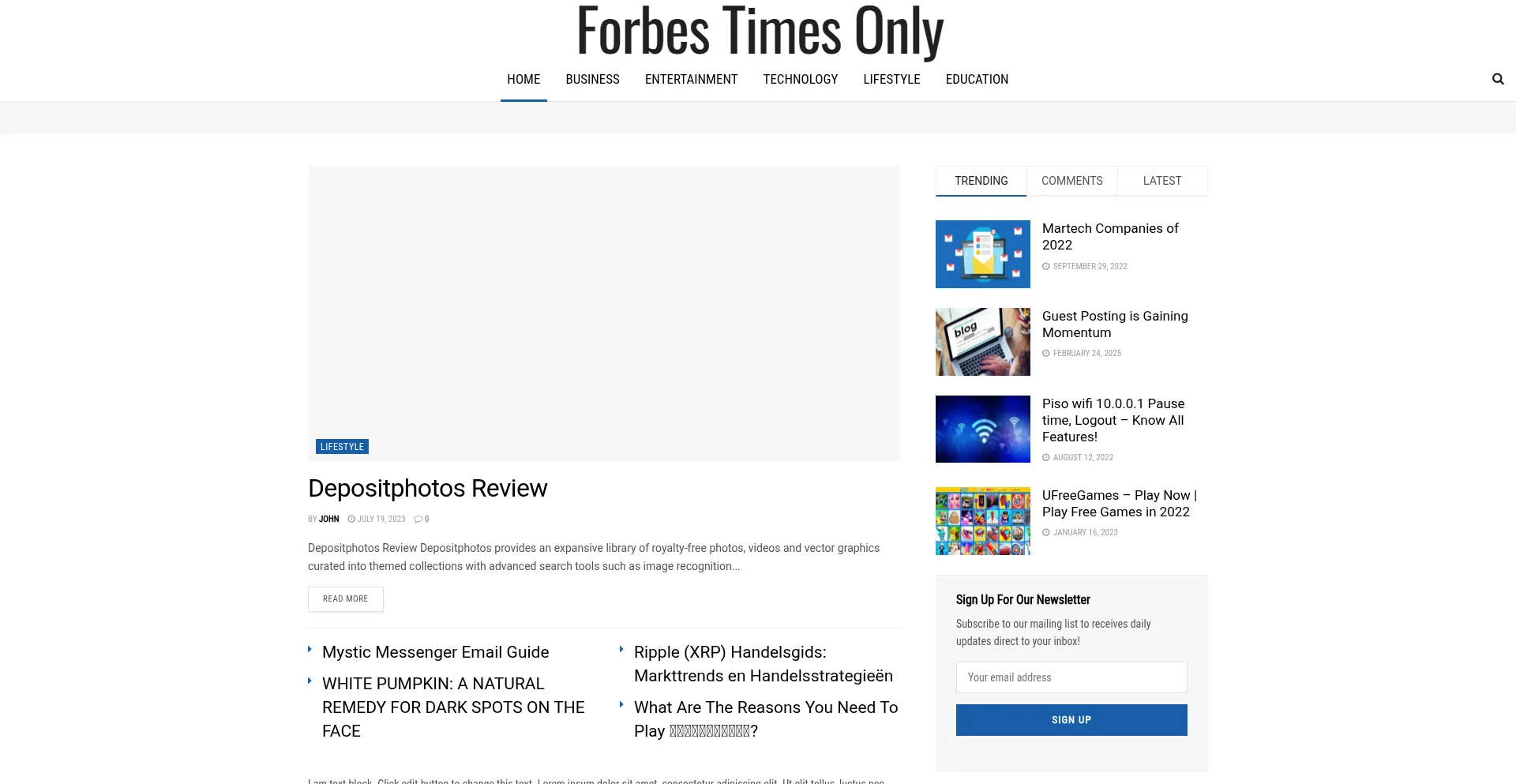 Website screenshot of Forbestimesonly.com