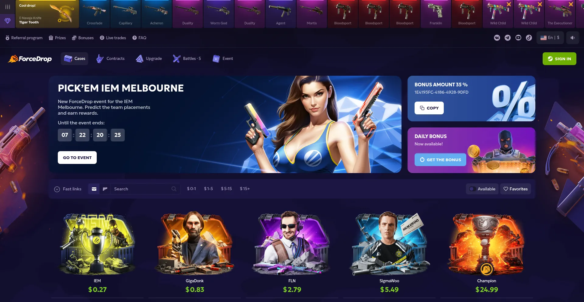 Website screenshot of Force-drop.pro