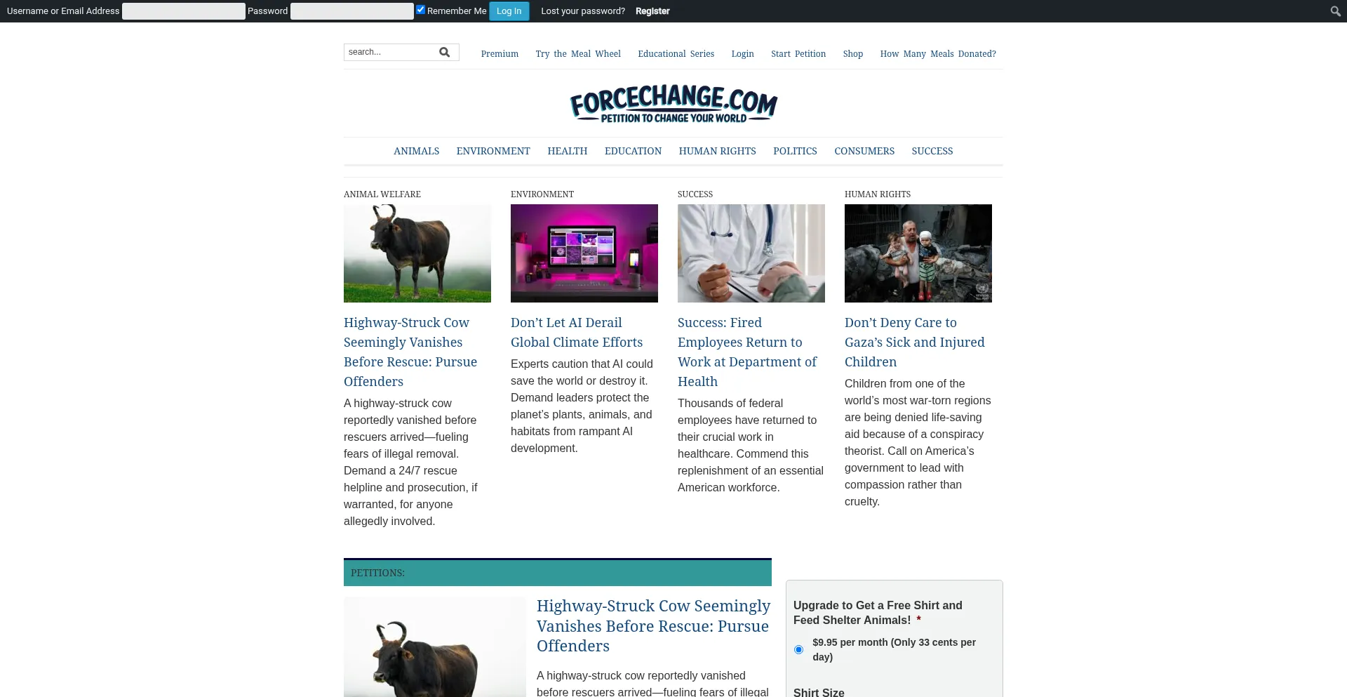 Website screenshot of Forcechange.com