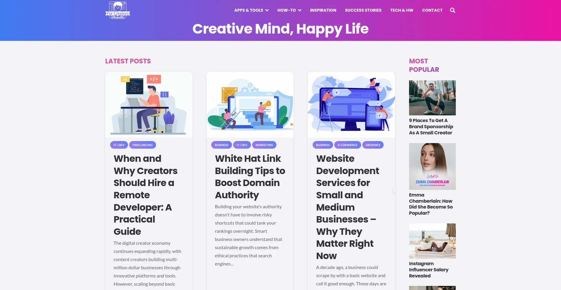 Website screenshot of Forcreators.com