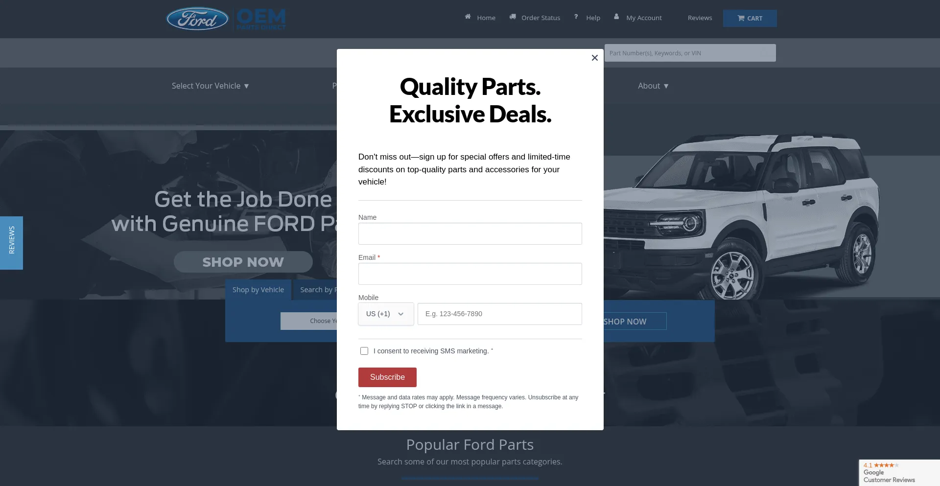 Website screenshot of Fordoempartsdirect.com