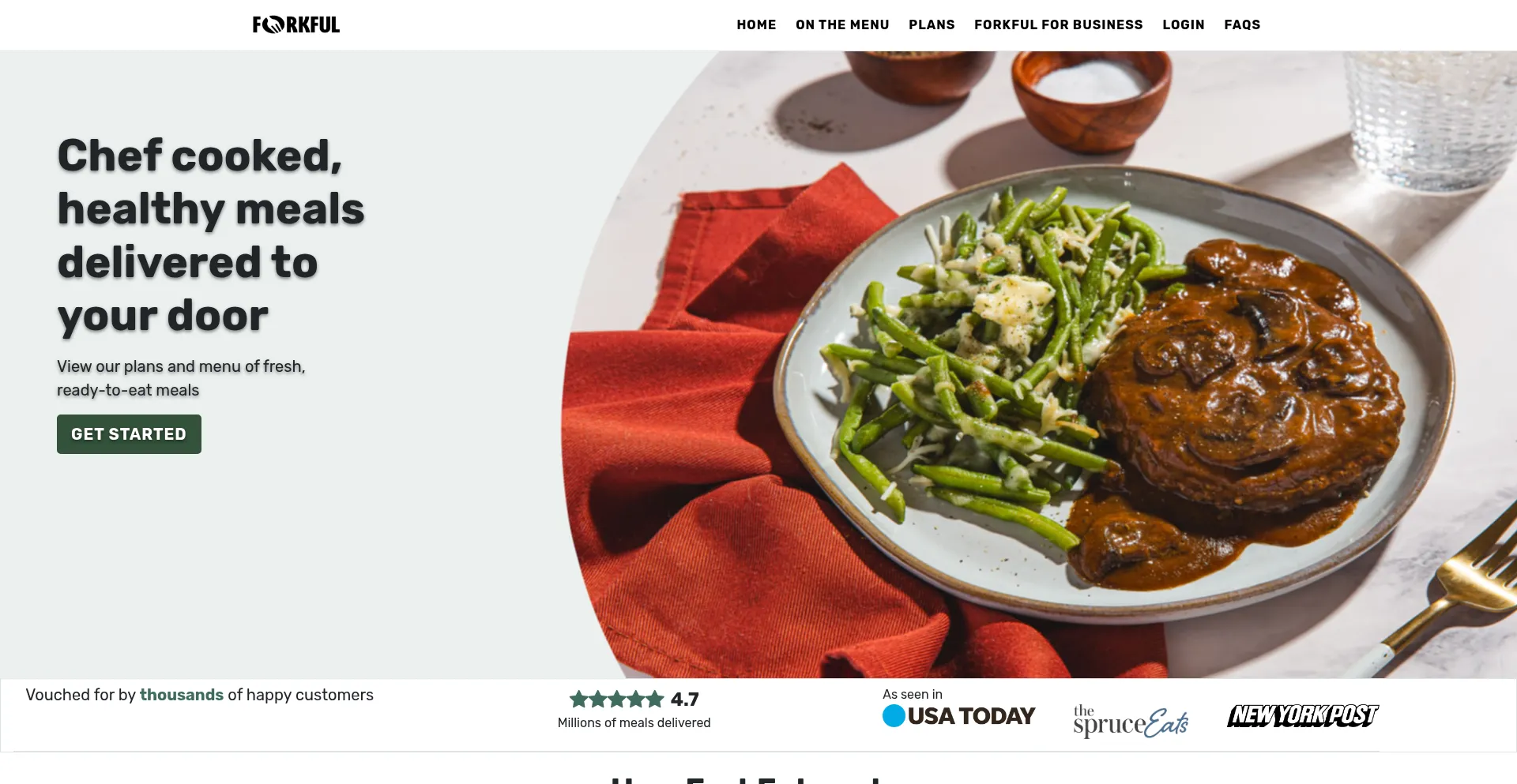 Website screenshot of Forkfulmeals.com