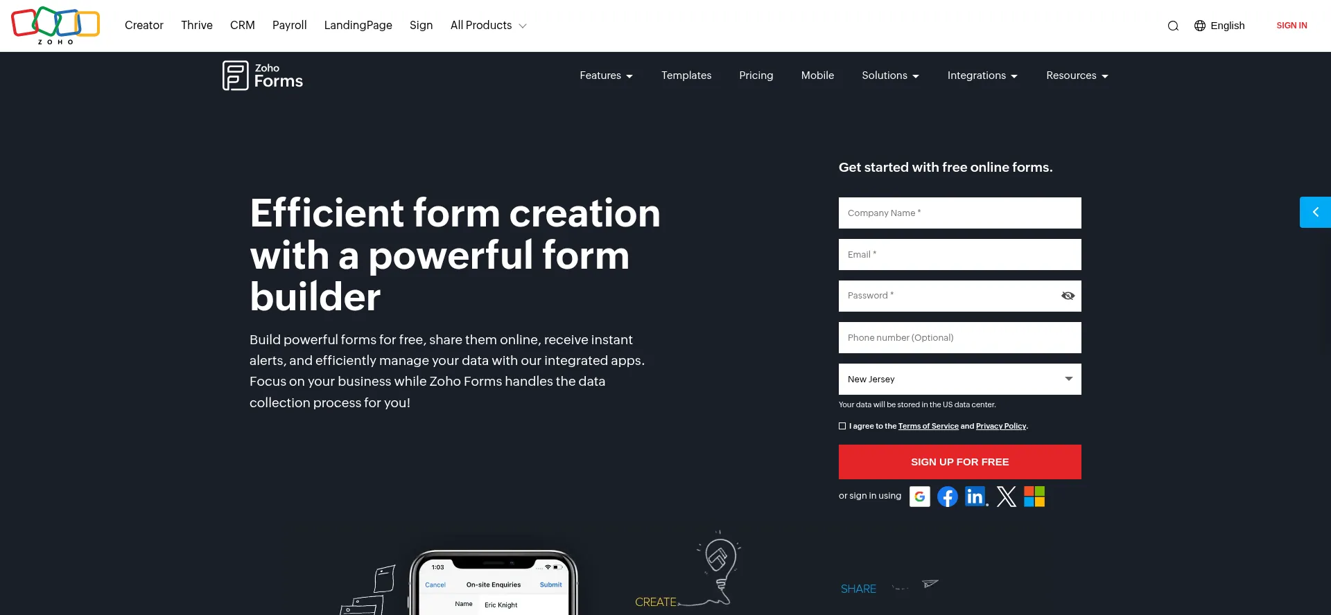 Website screenshot of Forms.zohopublic.com.au