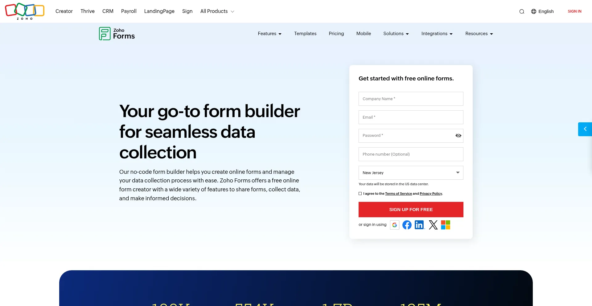 Website screenshot of Forms.zohopublic.com