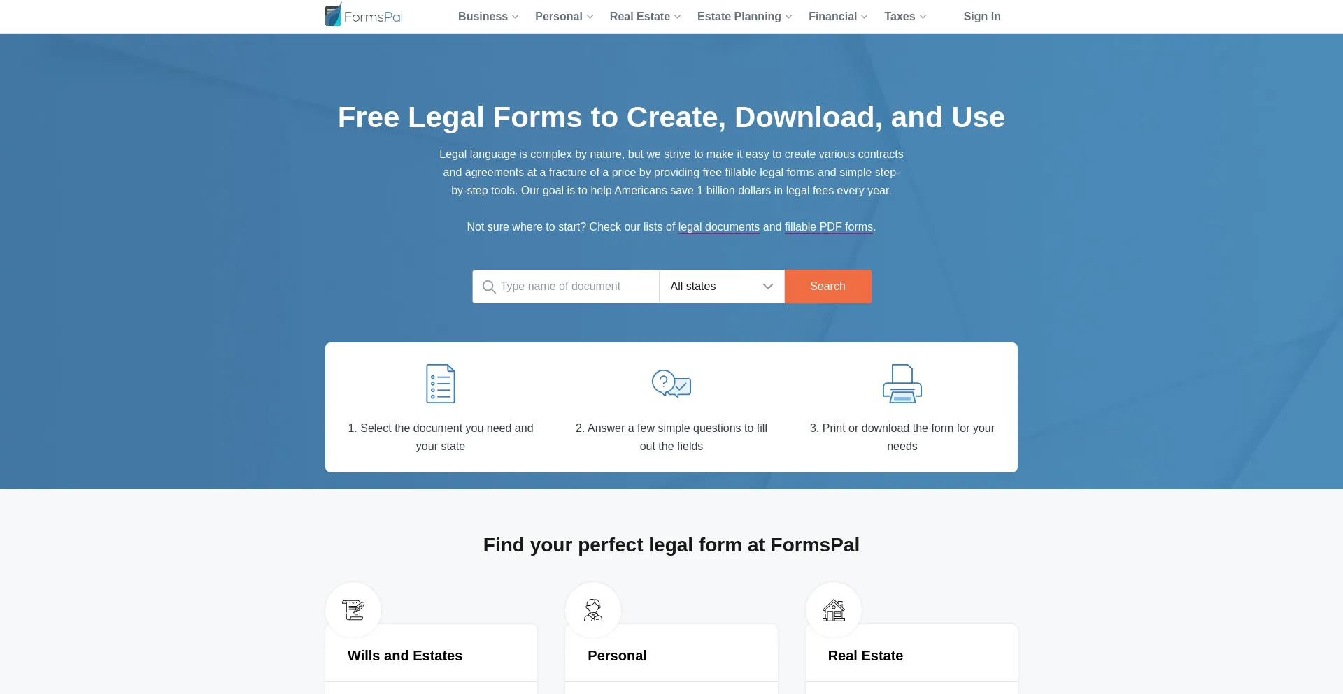 Website screenshot of Formspal.com