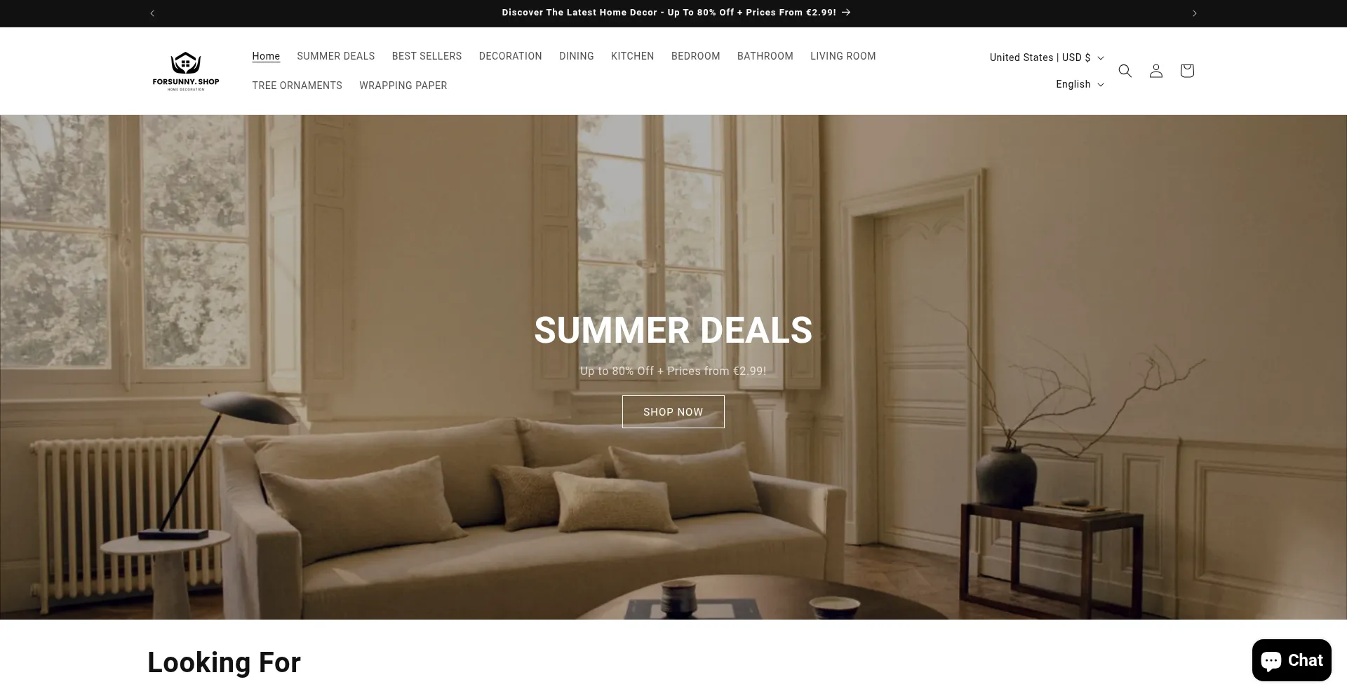 Website screenshot of Forsunny.shop