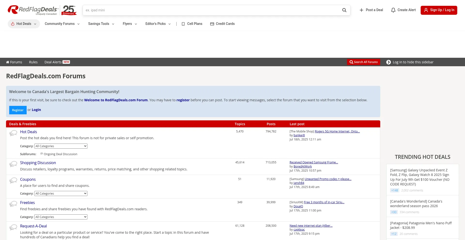Website screenshot of Forums.redflagdeals.com
