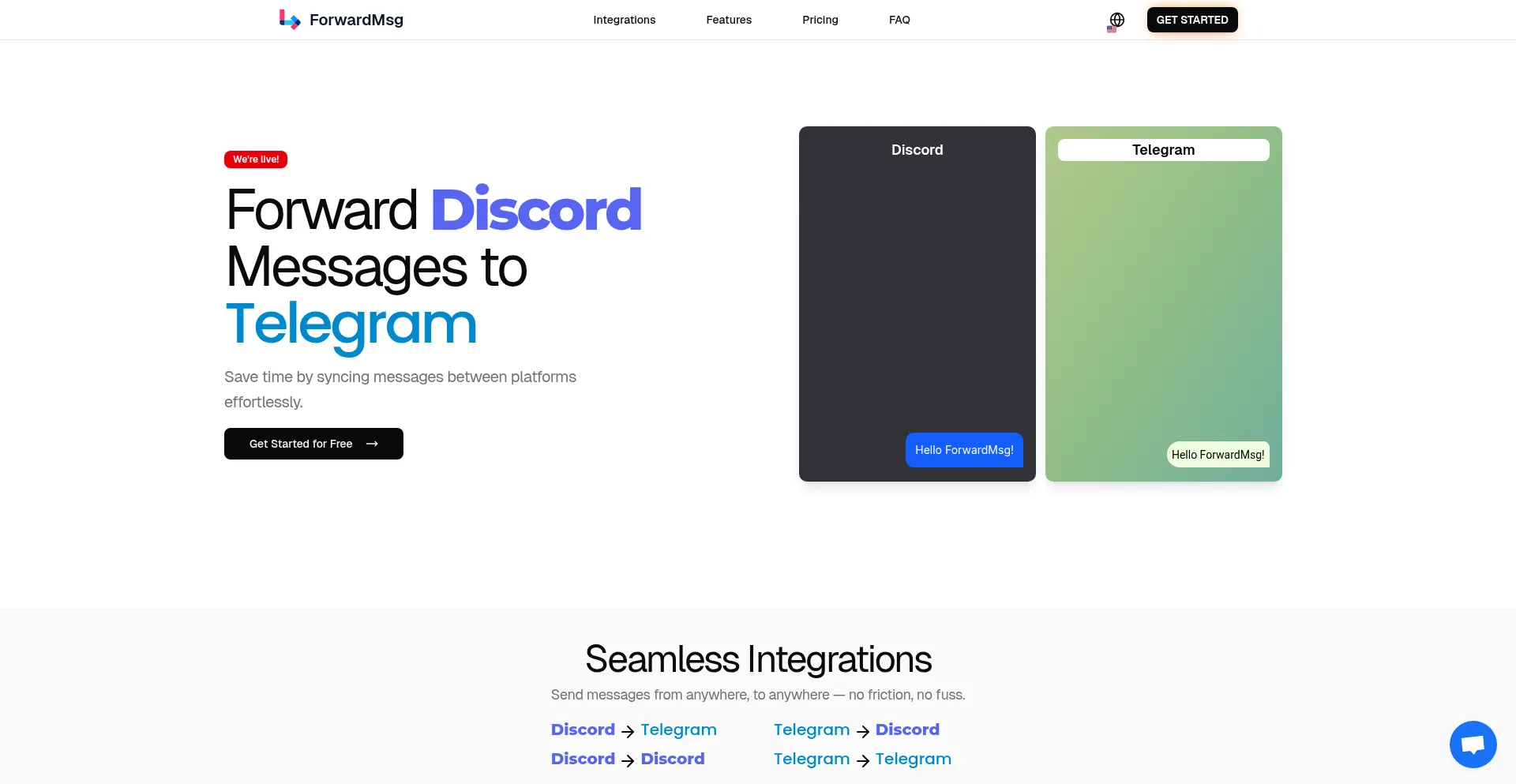 Website screenshot of Forwardmsg.com