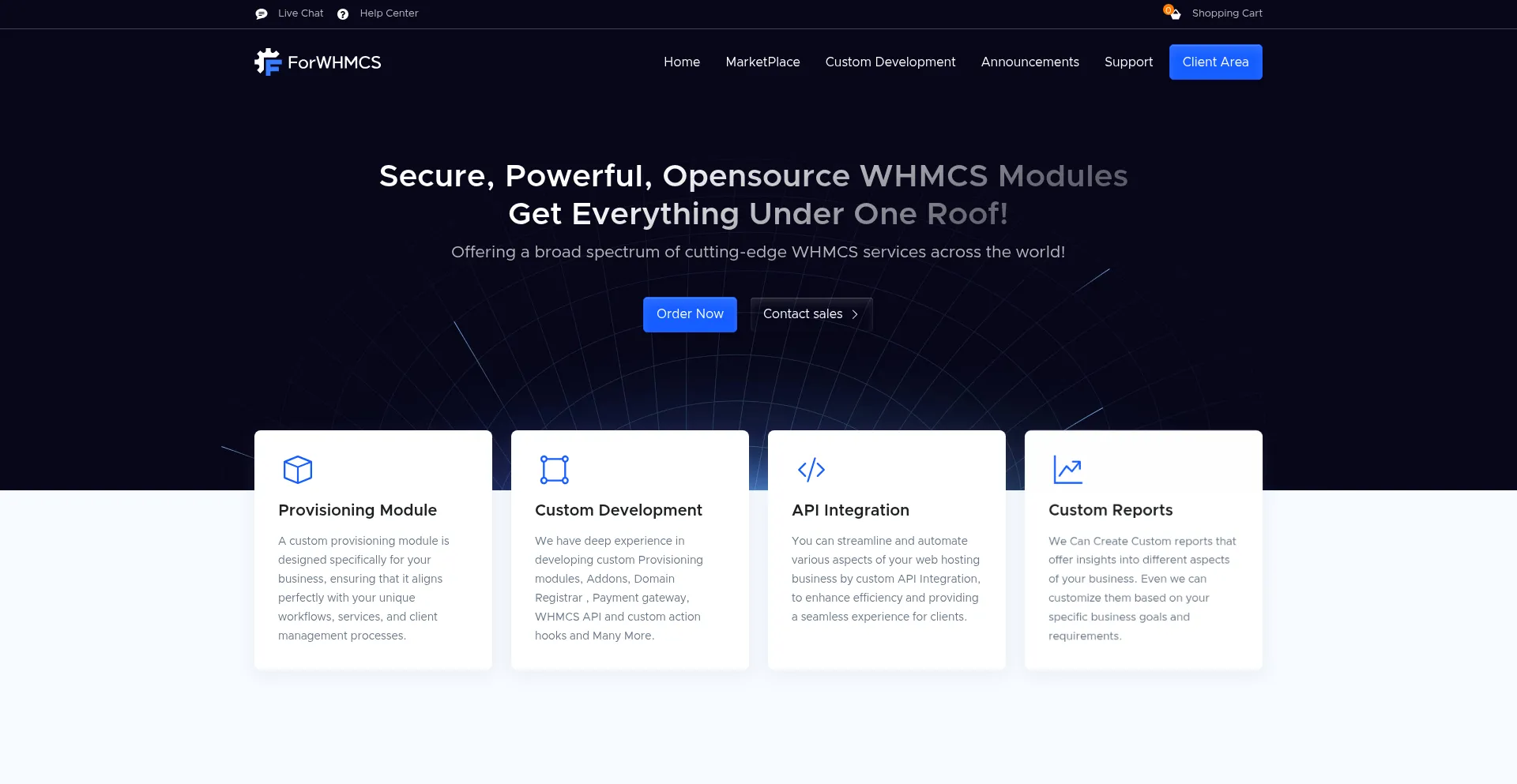 Website screenshot of Forwhmcs.com