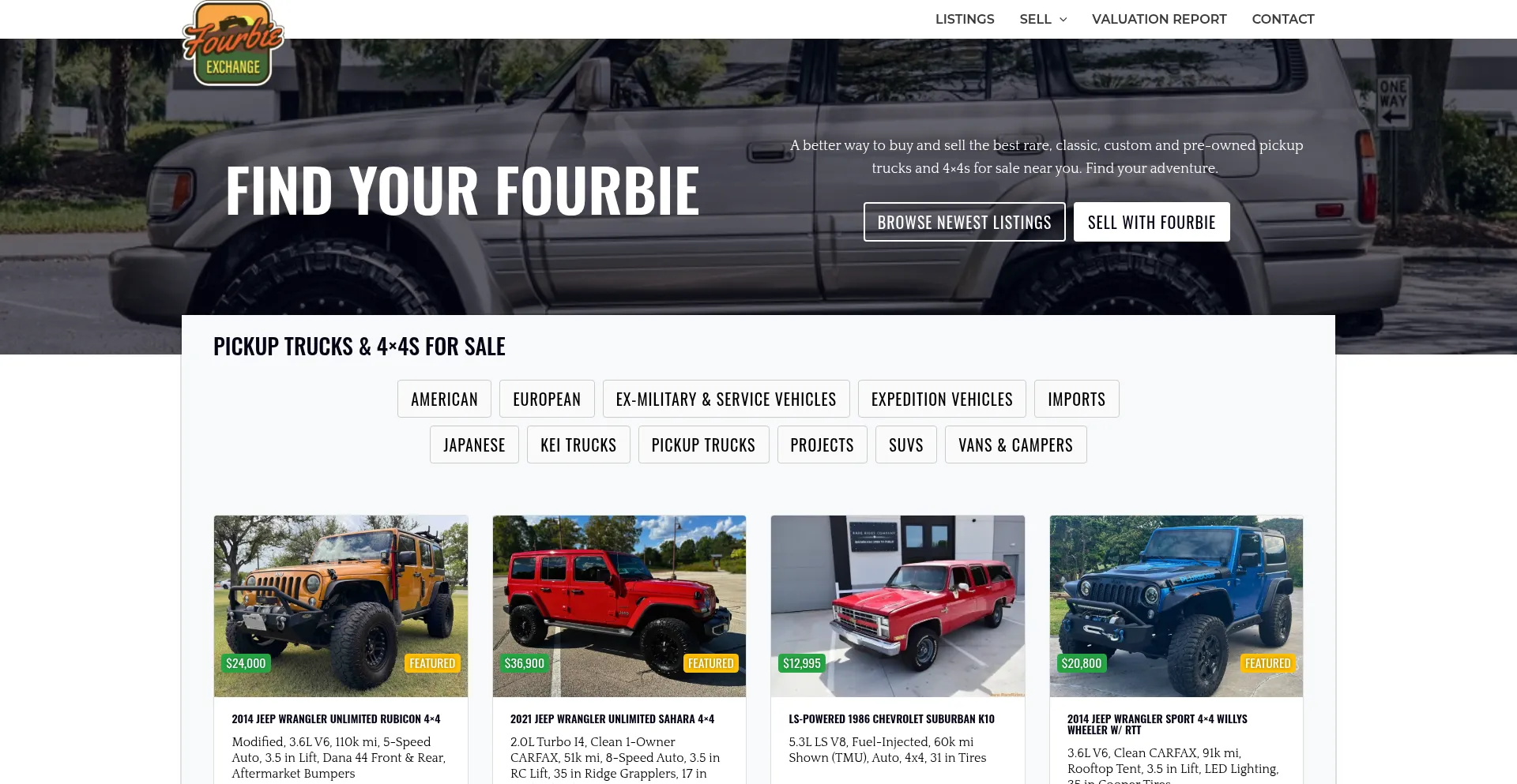 Website screenshot of Fourbieexchange.com