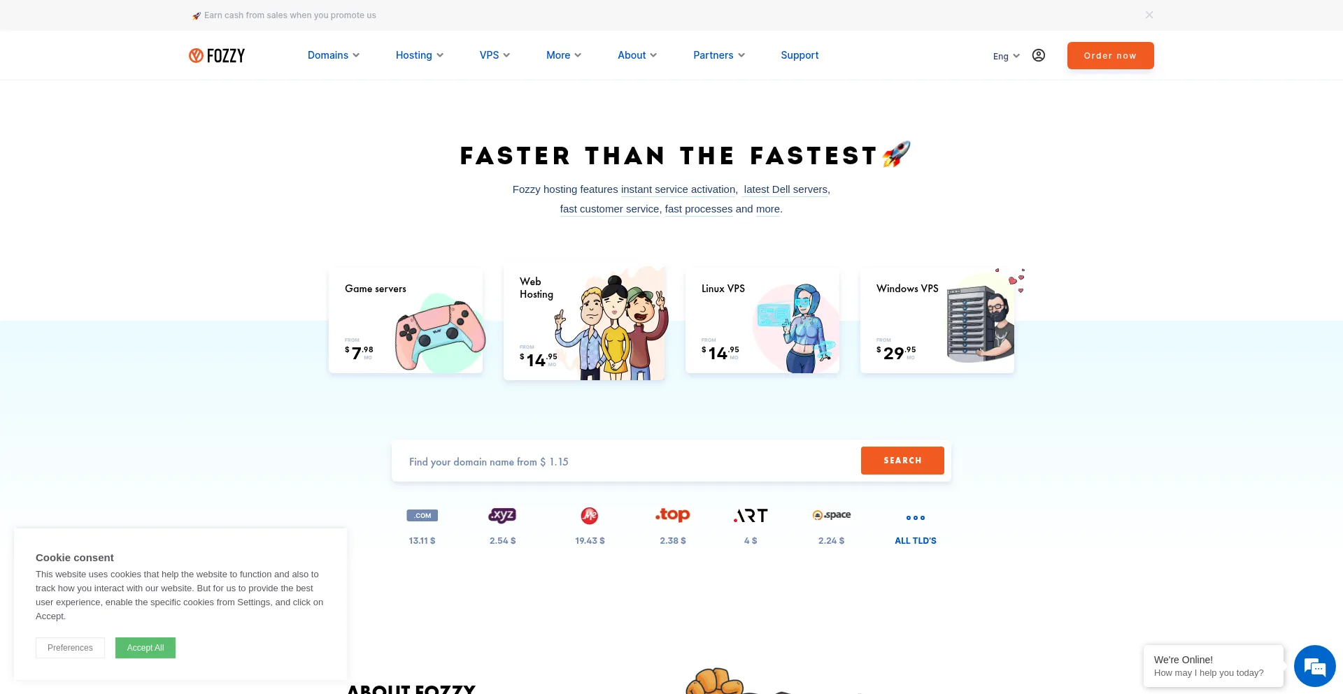 Website screenshot of Fozzy.com