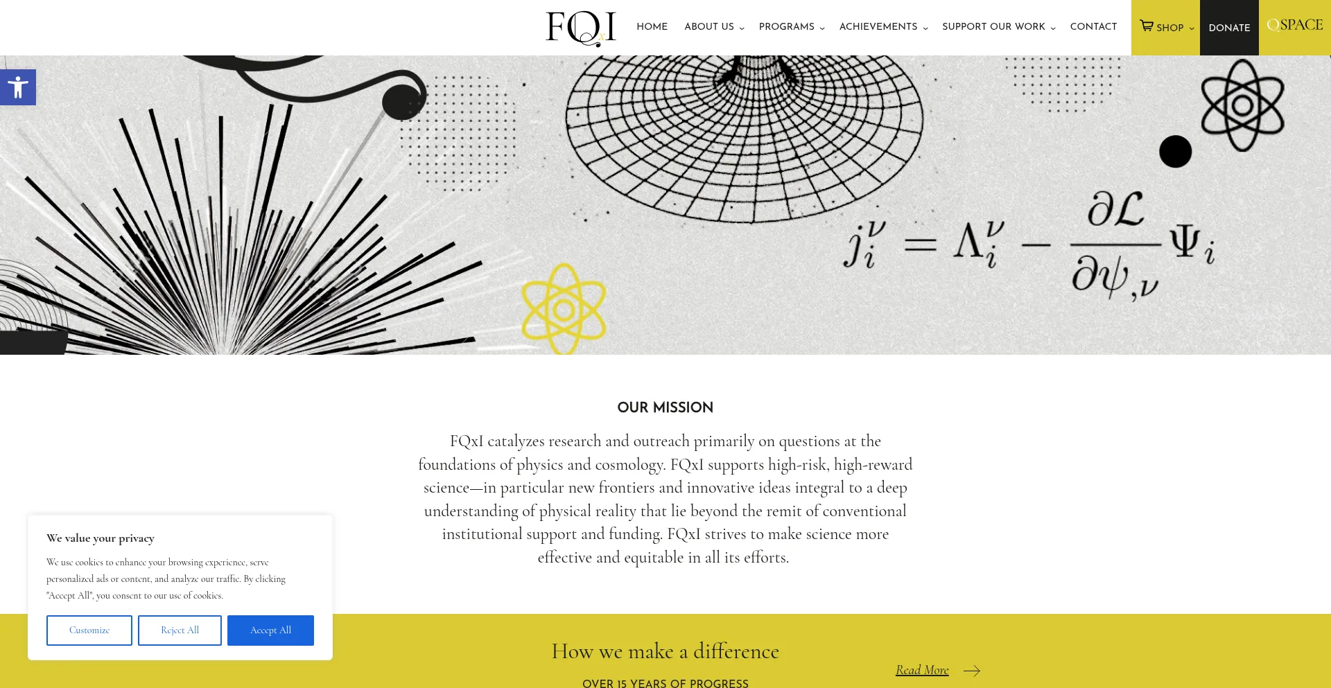 Website screenshot of Fqxi.org
