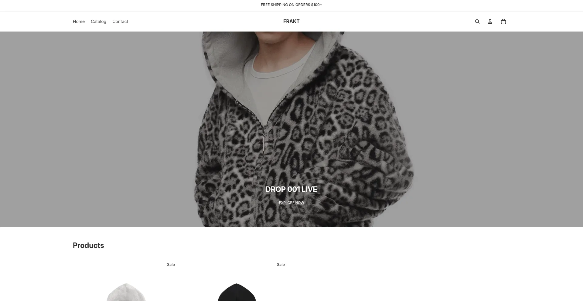 Website screenshot of Frakt.shop