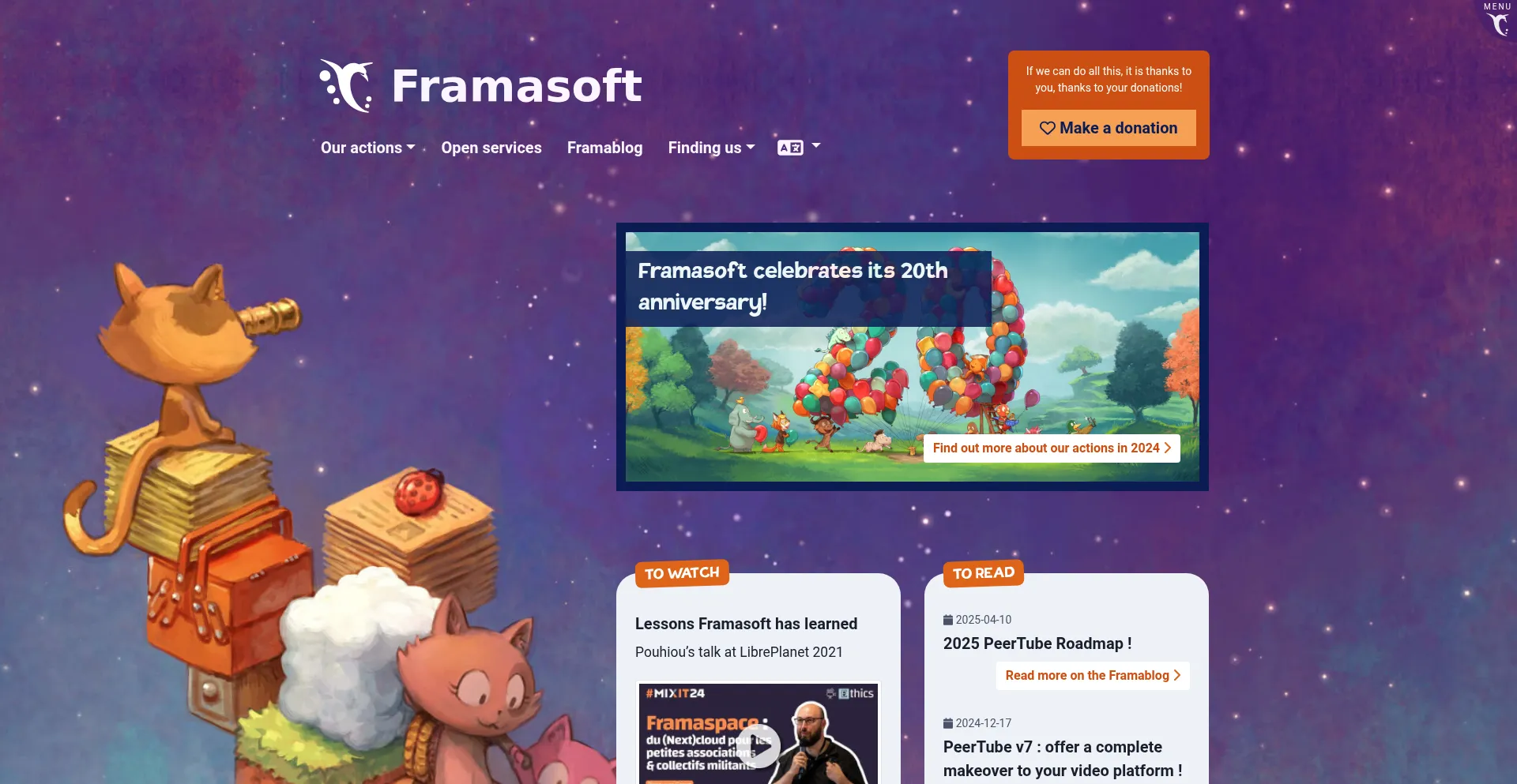Website screenshot of Framasoft.org