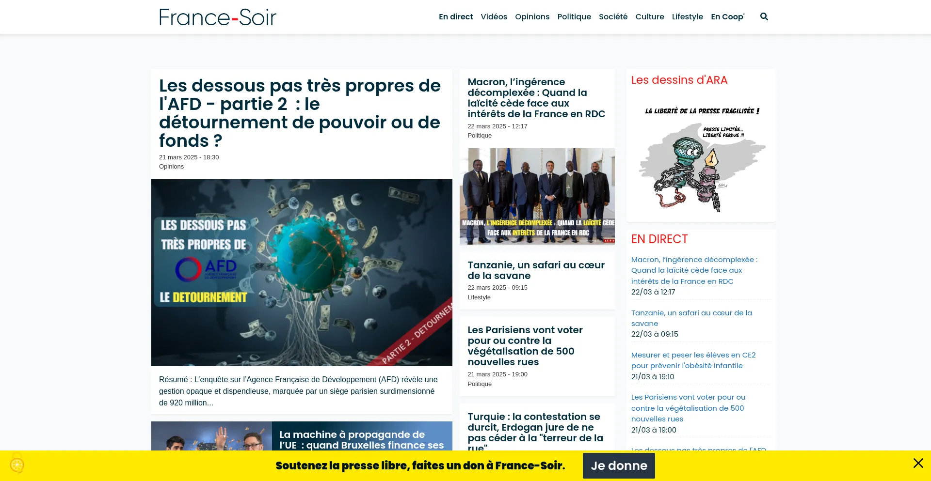 Website screenshot of Francesoir.fr