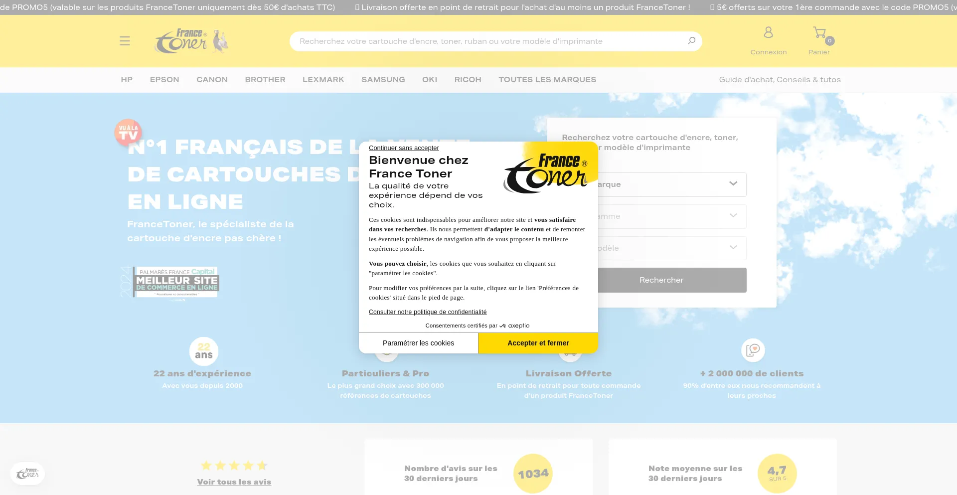 Website screenshot of Francetoner.fr