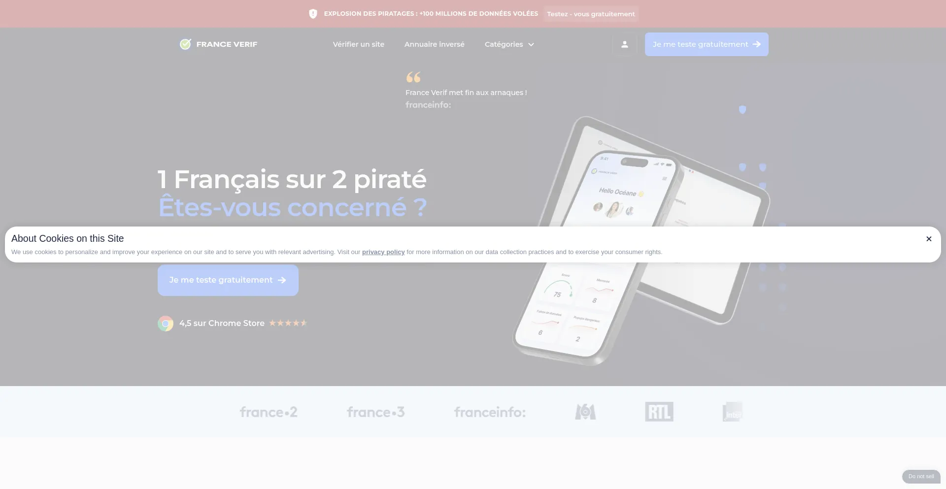 Website screenshot of Franceverif.fr