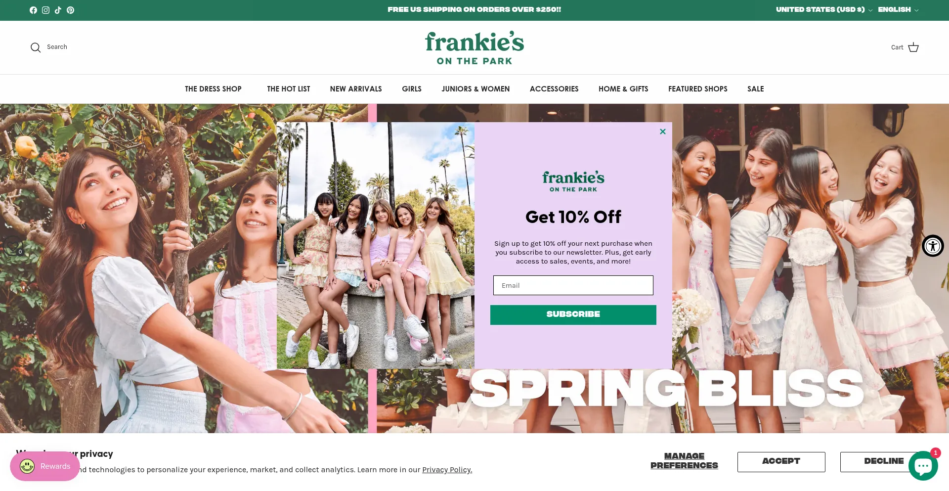 Website screenshot of Frankiesonthepark.com