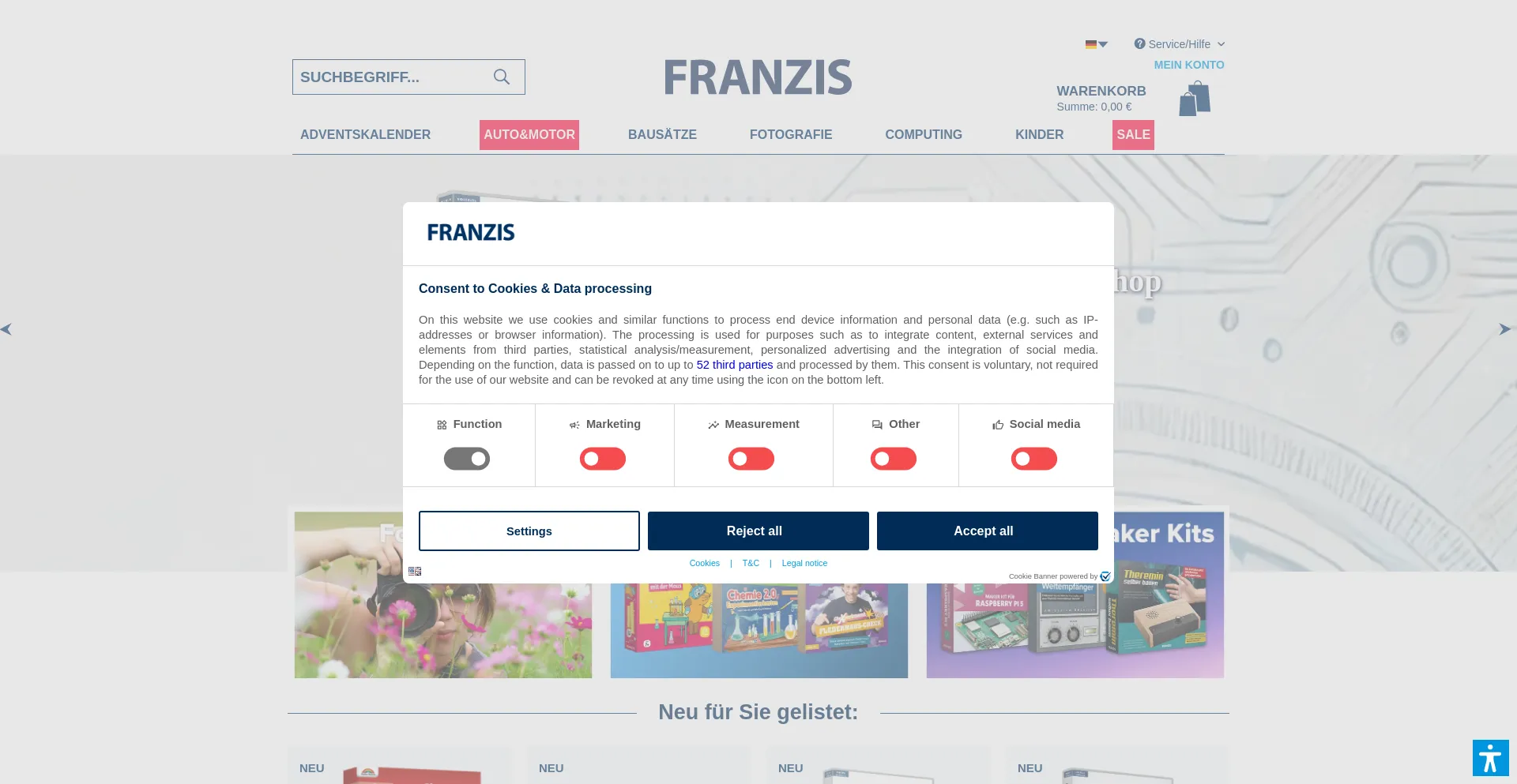 Website screenshot of Franzis.de
