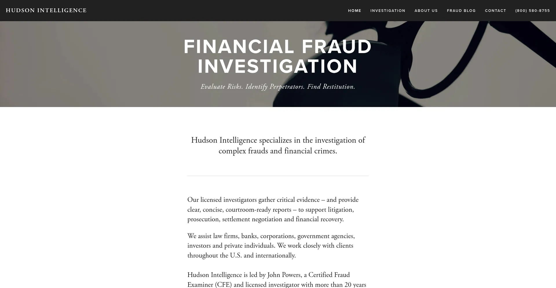 Website screenshot of Fraudinvestigation.net