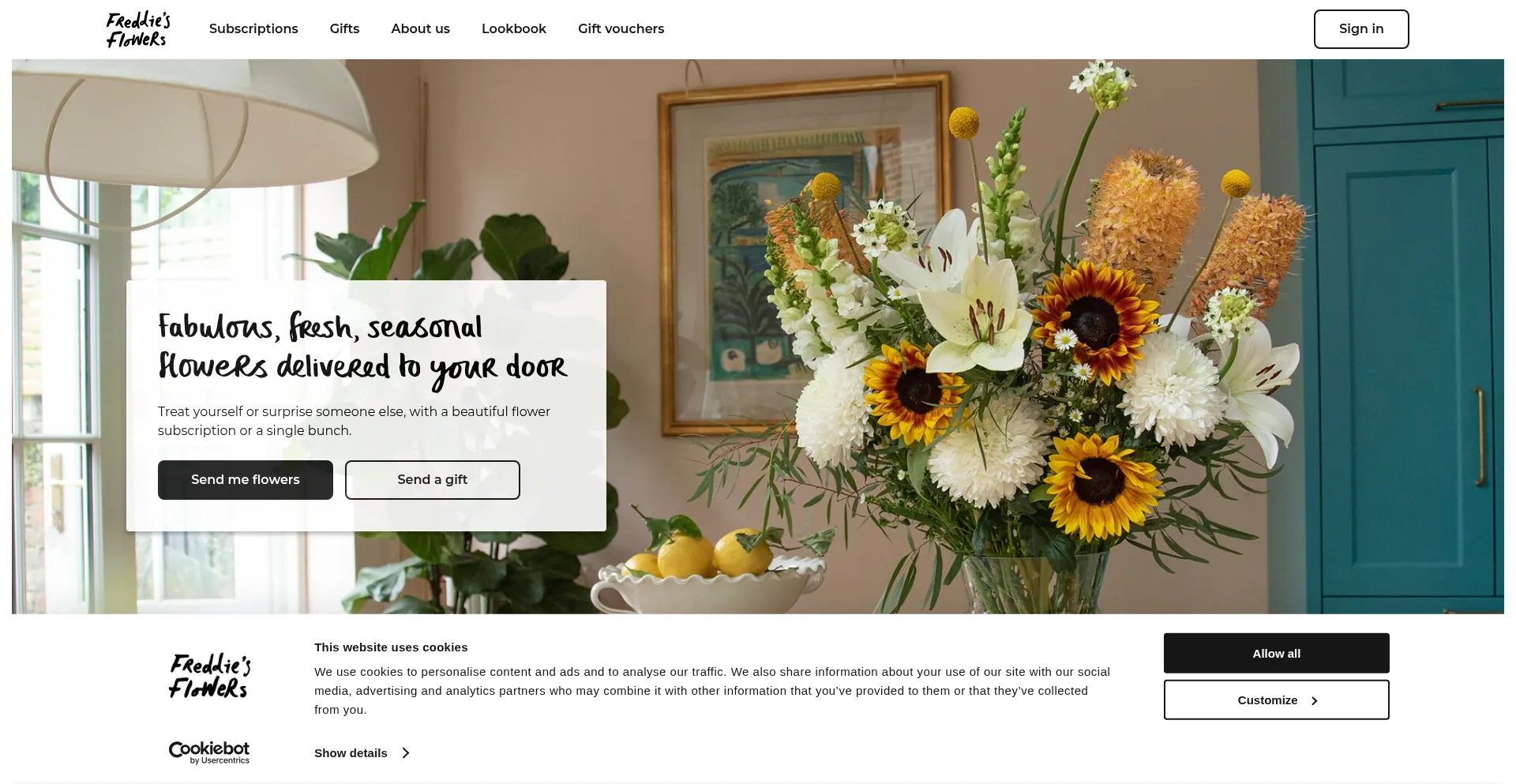 Website screenshot of Freddiesflowers.com