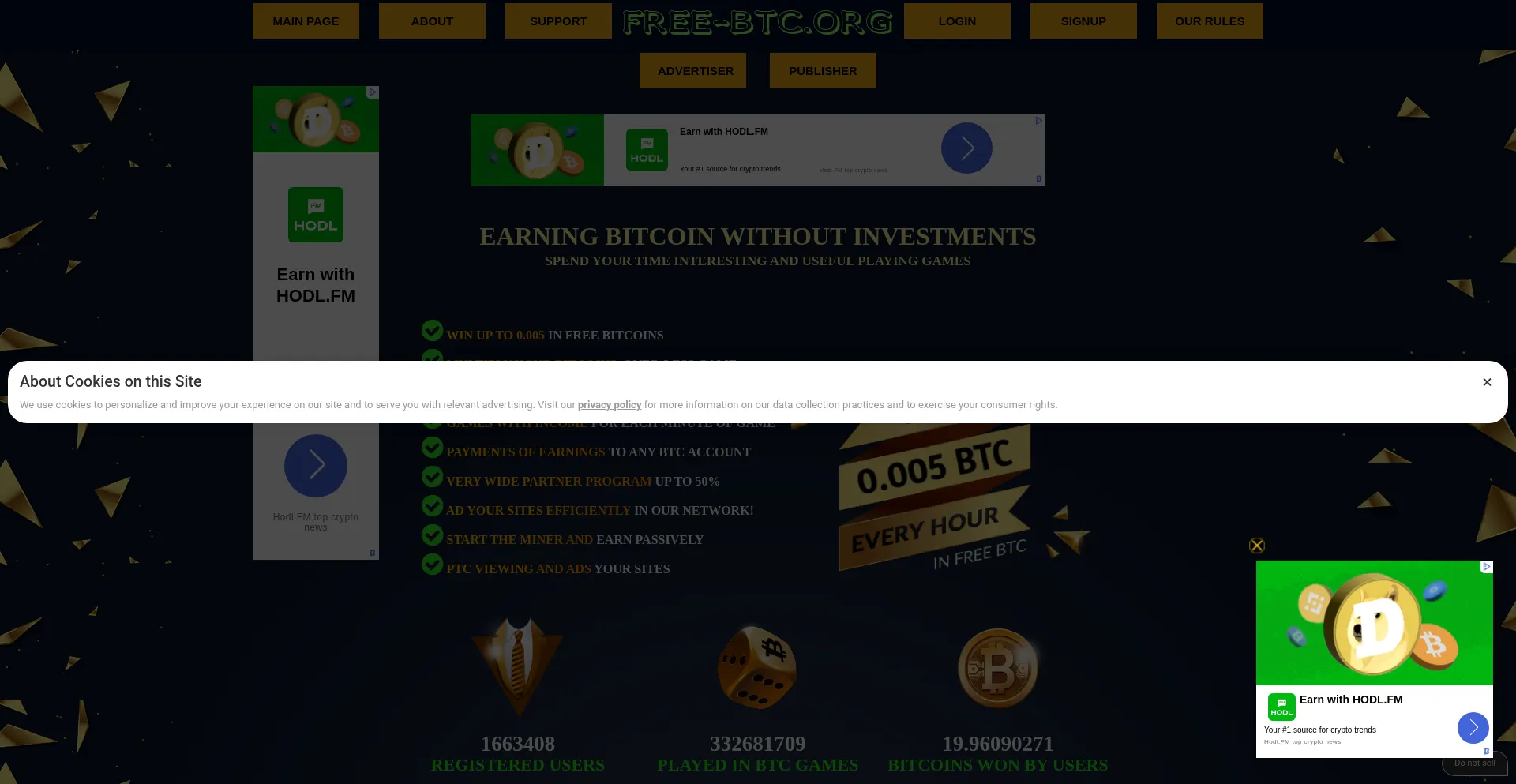 Website screenshot of Free-btc.org