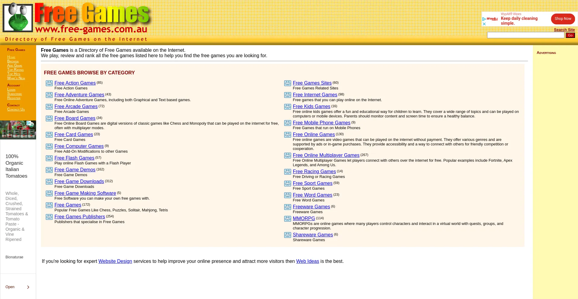 Website screenshot of Free-games.com.au