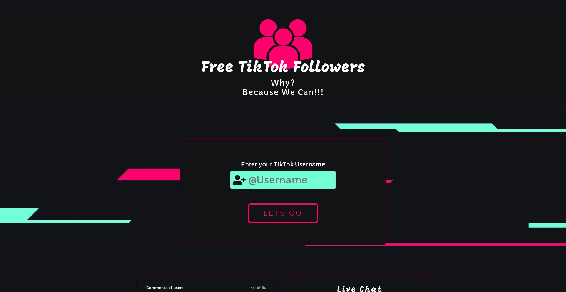 Website screenshot of Free-tiktok-followers.netlify.app