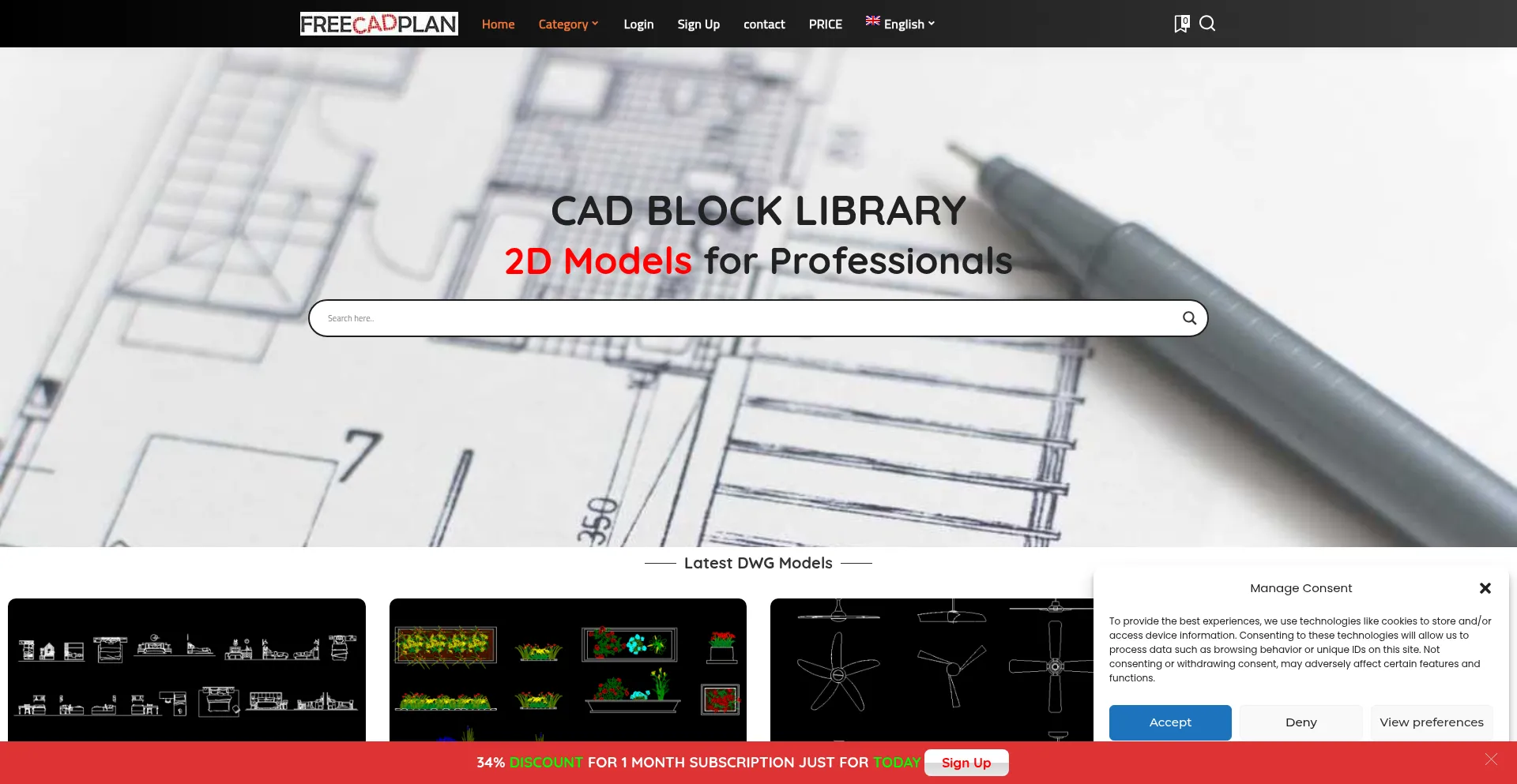 Website screenshot of Freecadplan.com