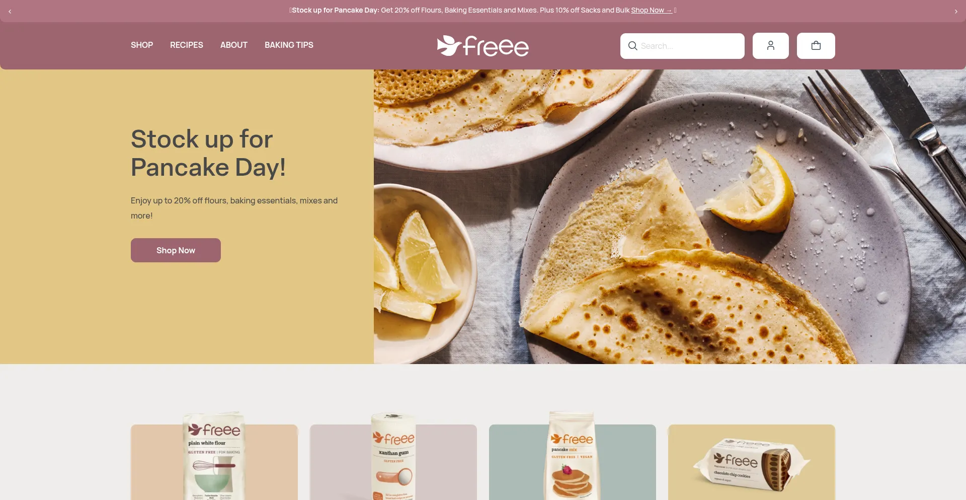 Website screenshot of Freee-foods.co.uk