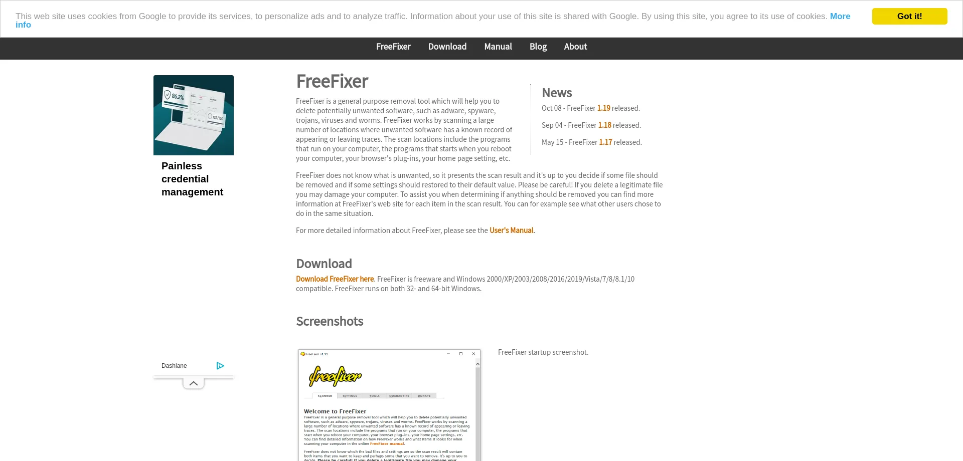 Website screenshot of Freefixer.com
