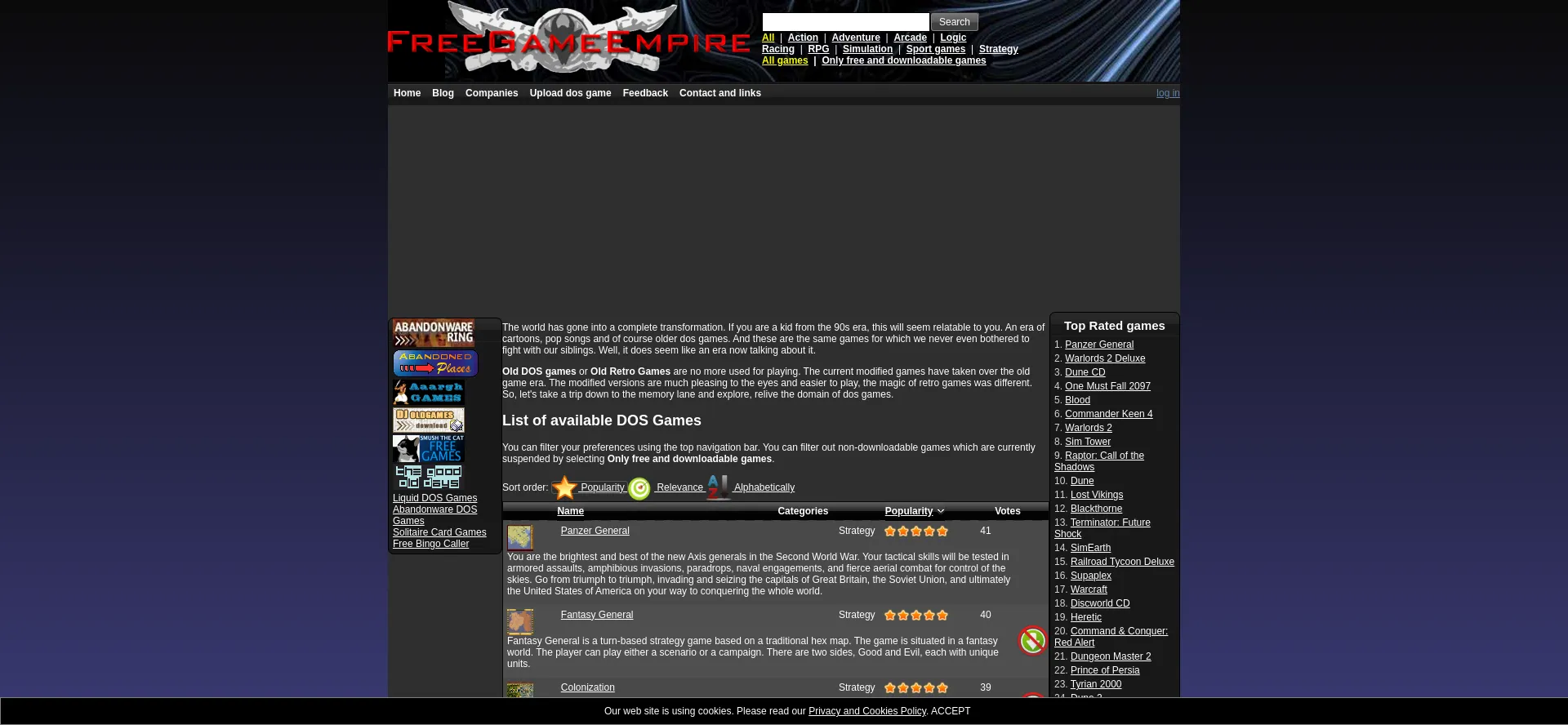 Website screenshot of Freegameempire.com