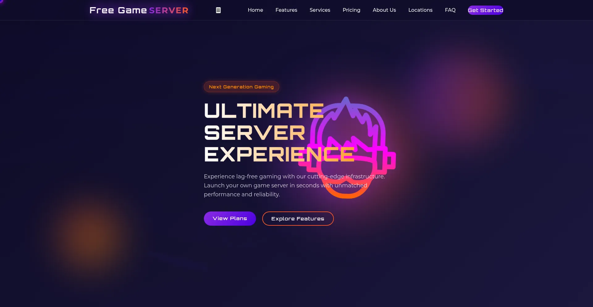 Website screenshot of Freegameserver.org