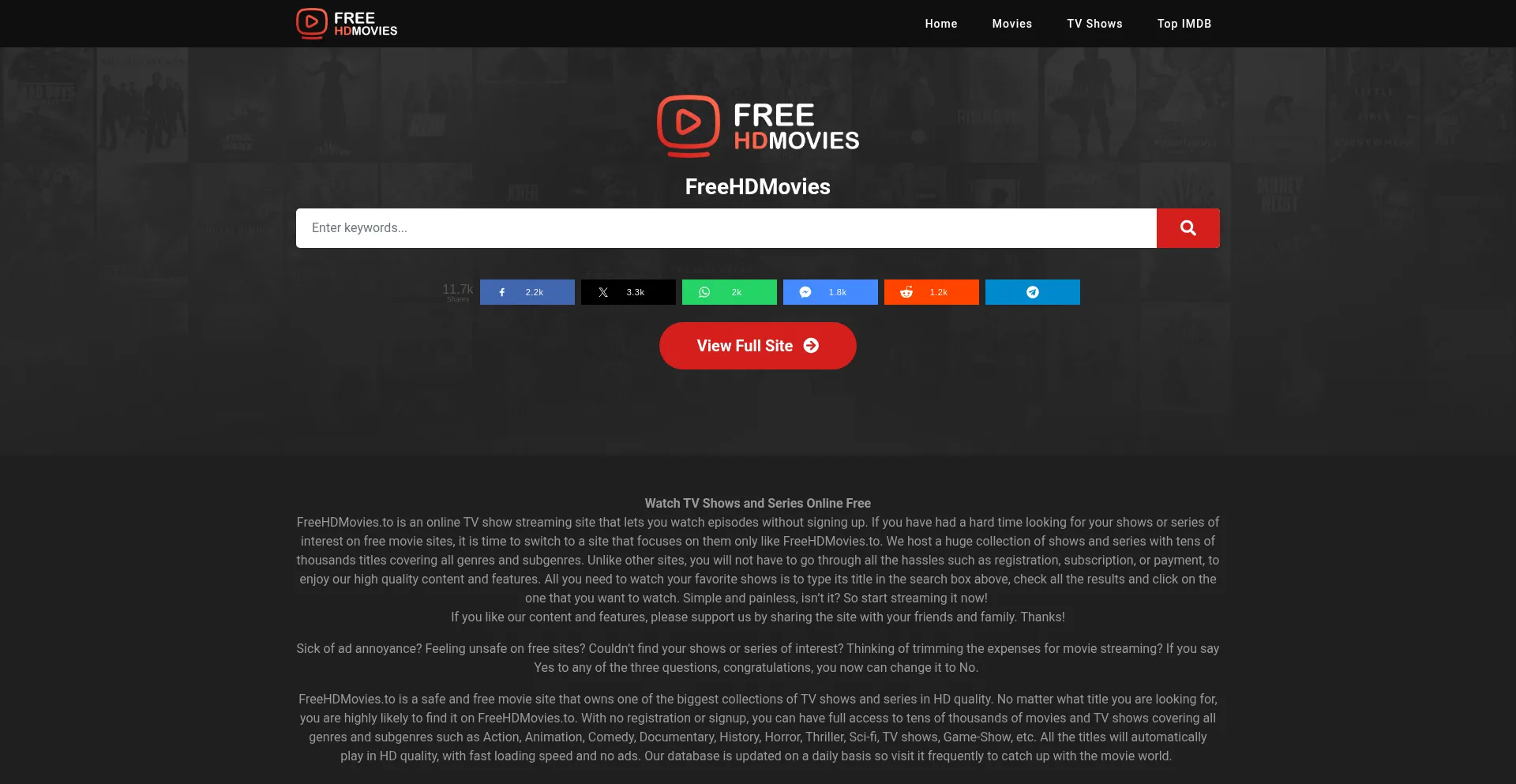 Website screenshot of Freehdmovies.to