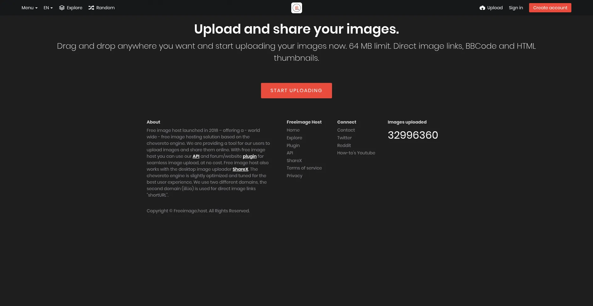 Website screenshot of Freeimage.host