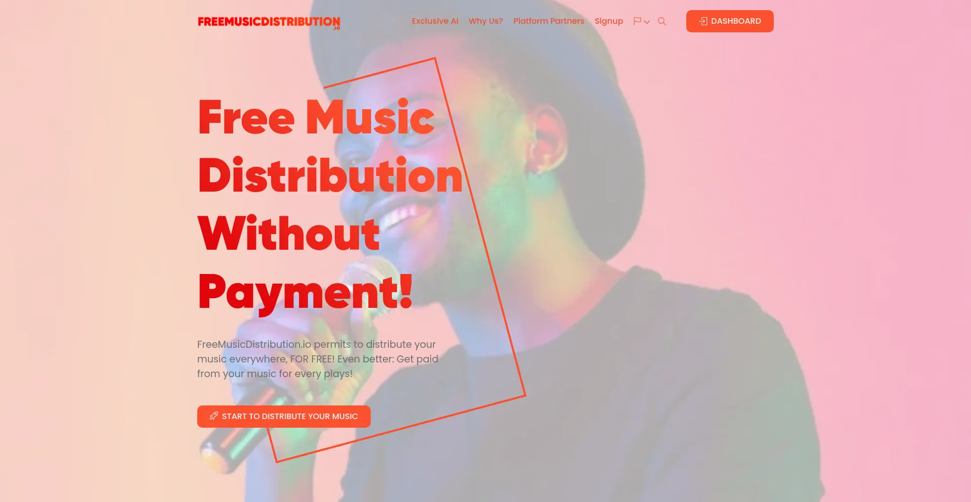 Website screenshot of Freemusicdistribution.io