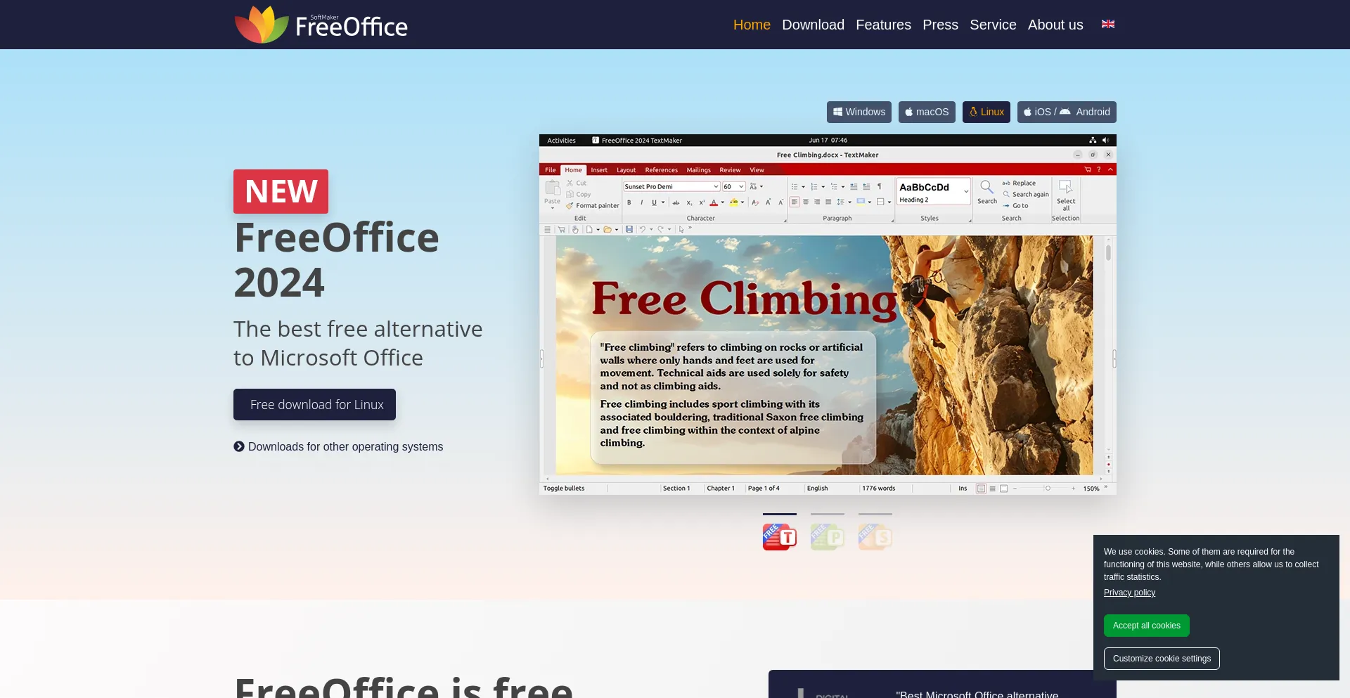 Website screenshot of Freeoffice.com