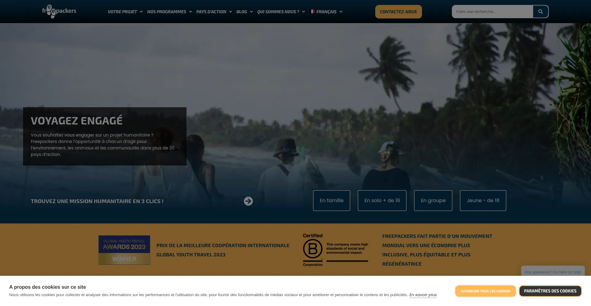 Website screenshot of Freepackers.com