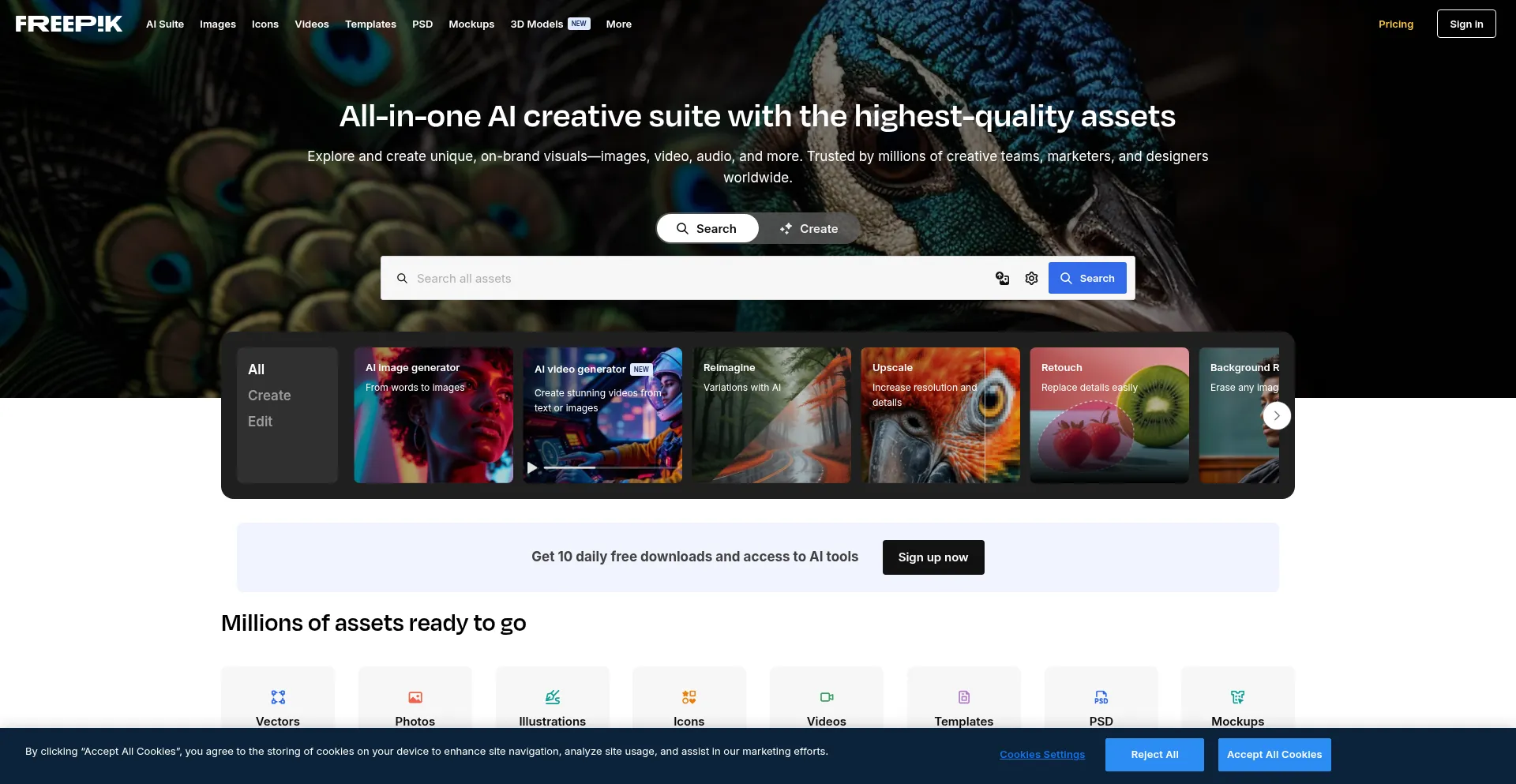 Website screenshot of Freepik.com