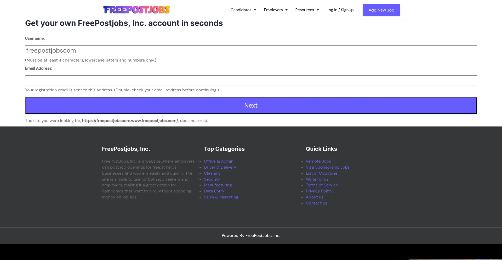 Website screenshot of Freepostjobs.com