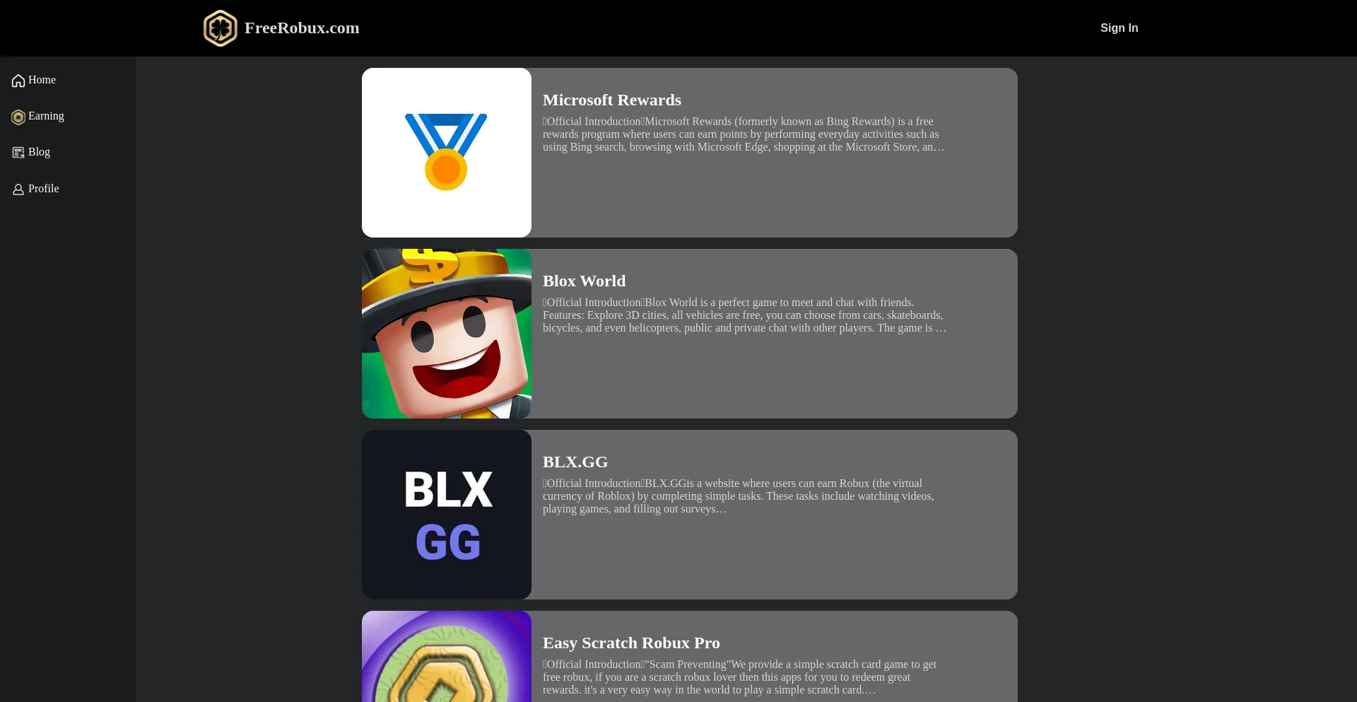 Website screenshot of Freerobux.com