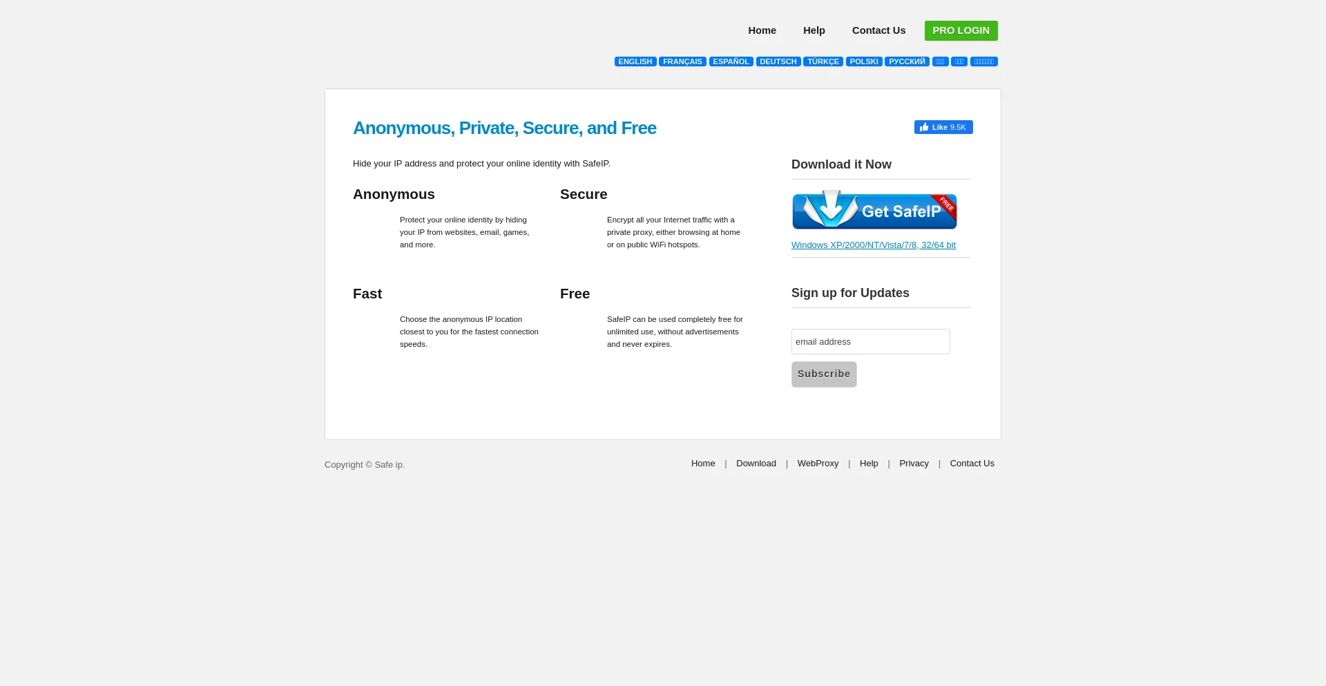 Website screenshot of Freesafeip.com